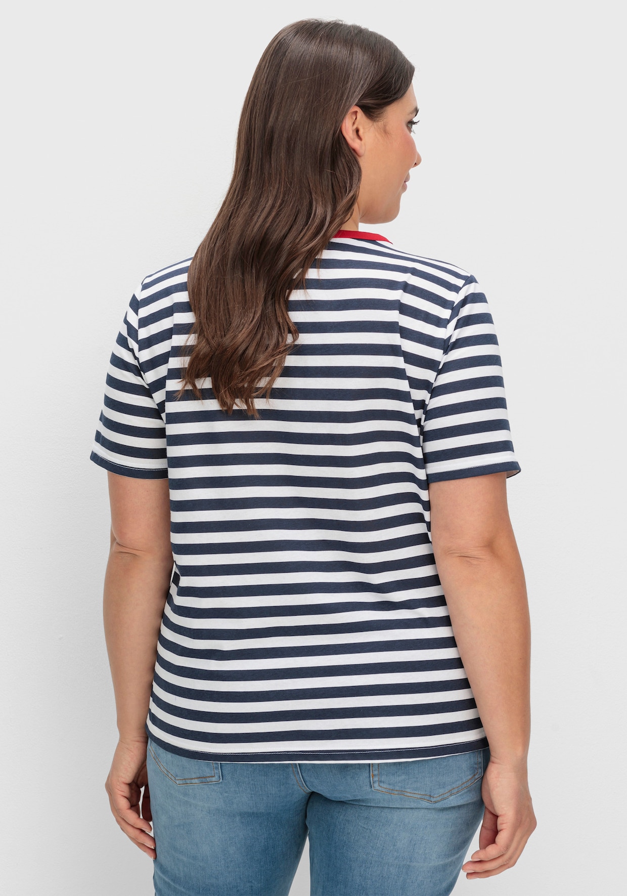 Kurzarmshirt - weiß-marine-gestreift