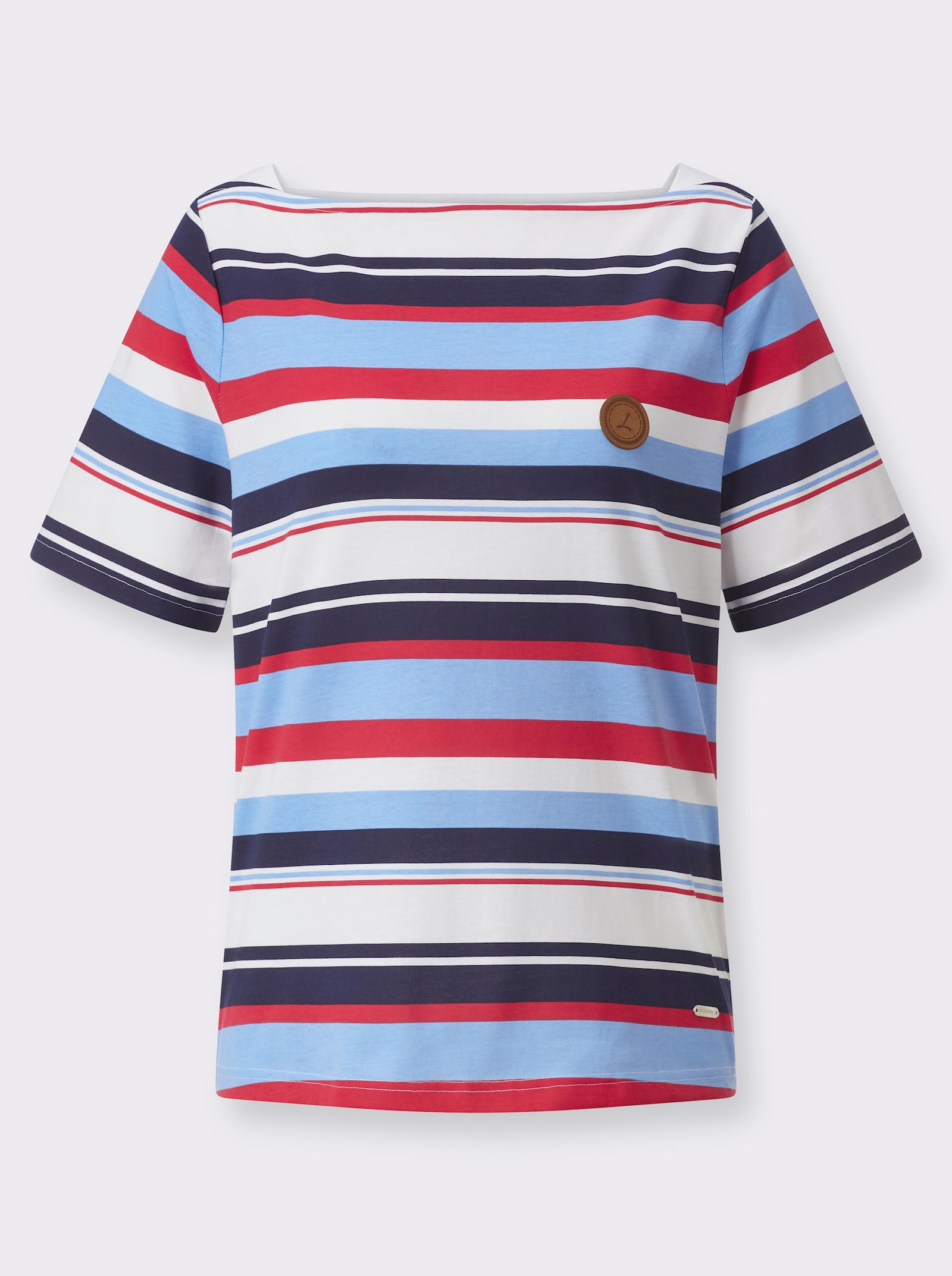 T-shirt à rayures fines avec encolure en U - marine-fraise à rayures fines