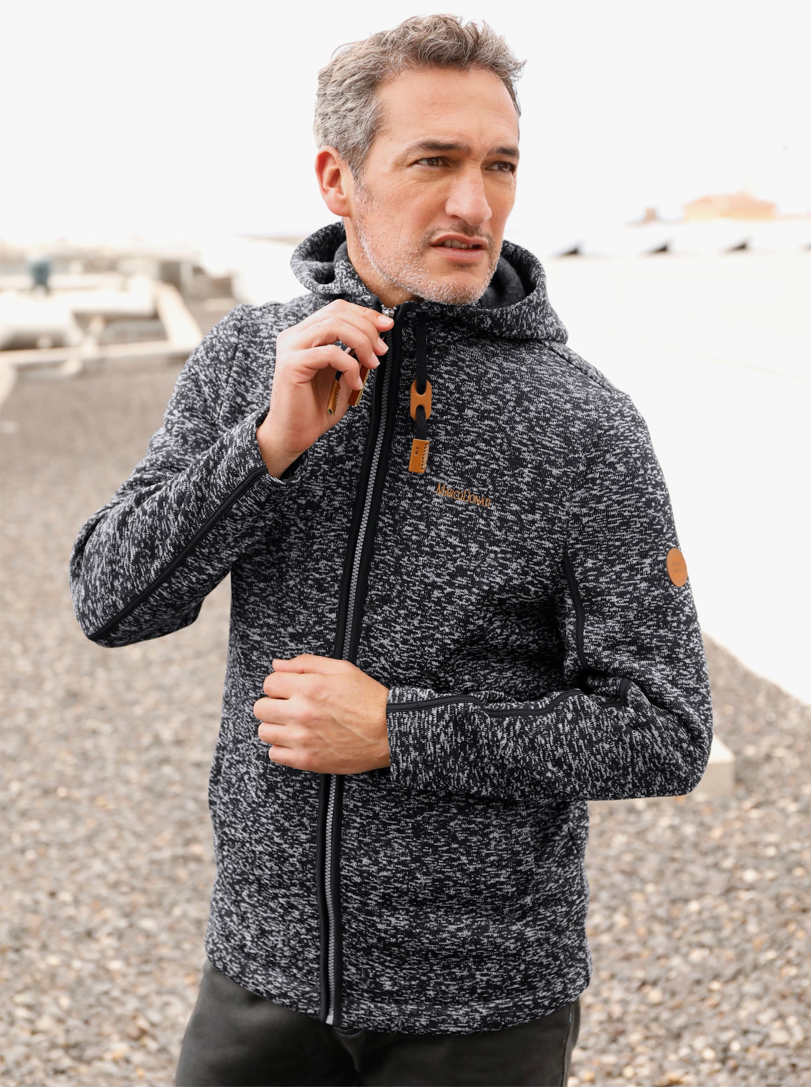 Marco Donati Pletená bunda-flauš, kapucňa - Black Marl