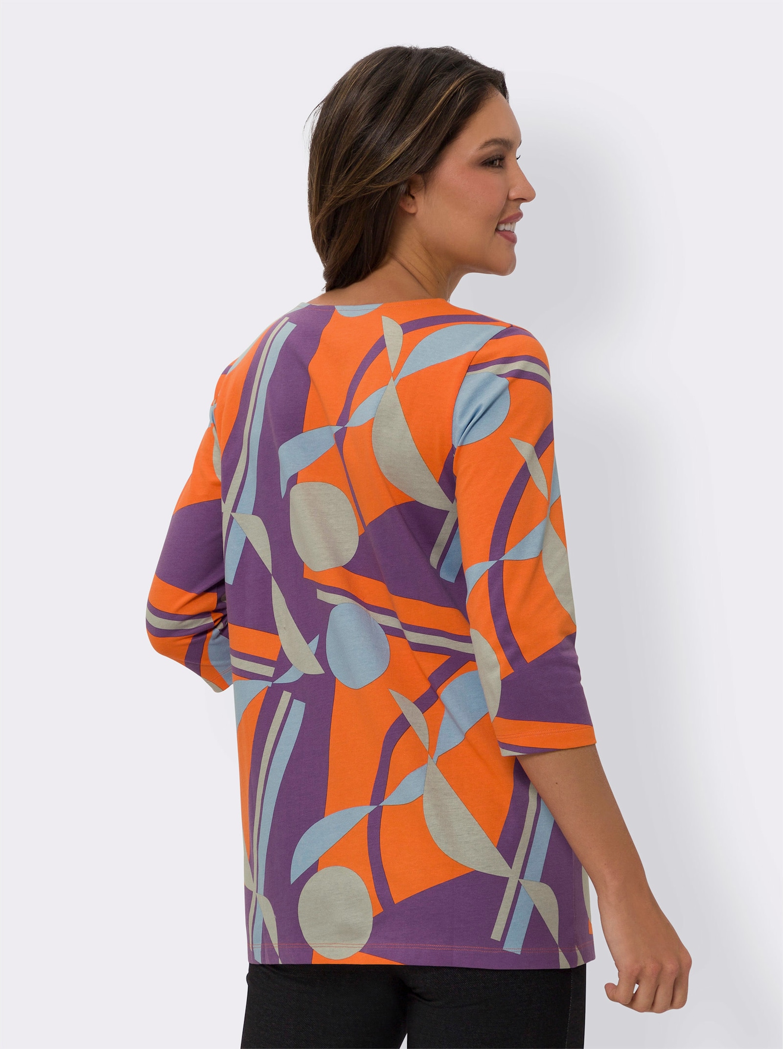 Longshirt mit Grafik-Druck - lila-steingrau-bedruckt