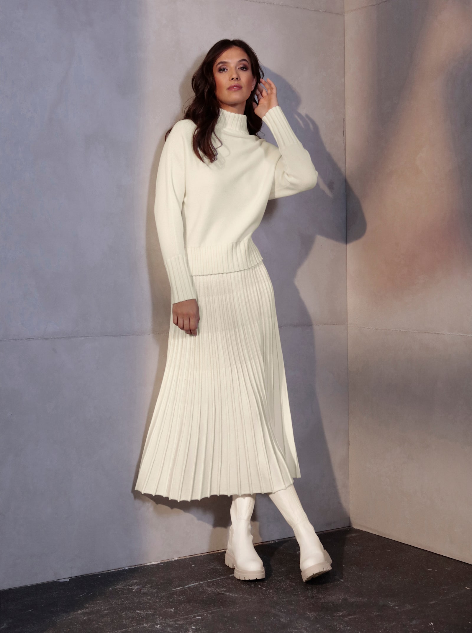 CREATION L PREMIUM Pull en laine à manches chauve-souris - écru