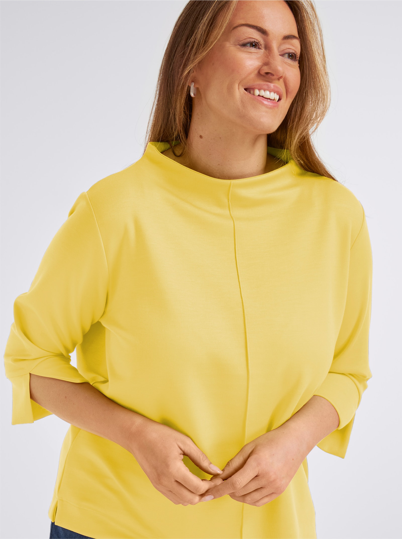 Stehkragenshirt mit 3/4-Ärmeln - zitrone