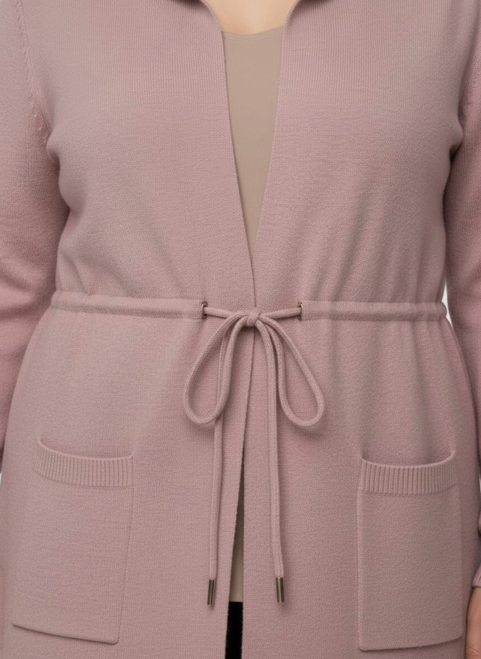 Kapuzenstrickjacke mit Tunnelzug in der Taille - hortensie