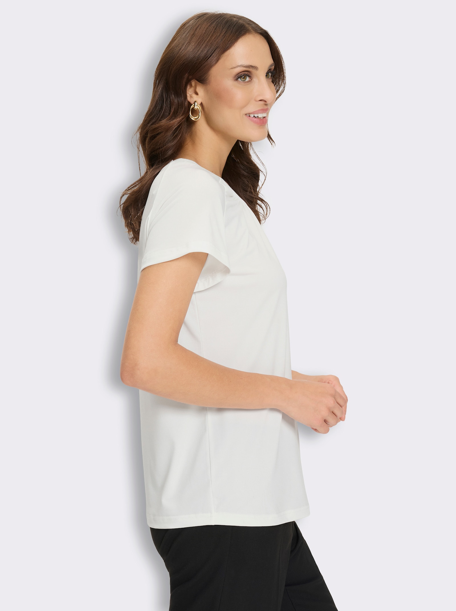 Kurzarmshirt mit gebogten Kanten - ecru