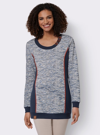 Sweatshirt in Longform - marine-weiß-meliert