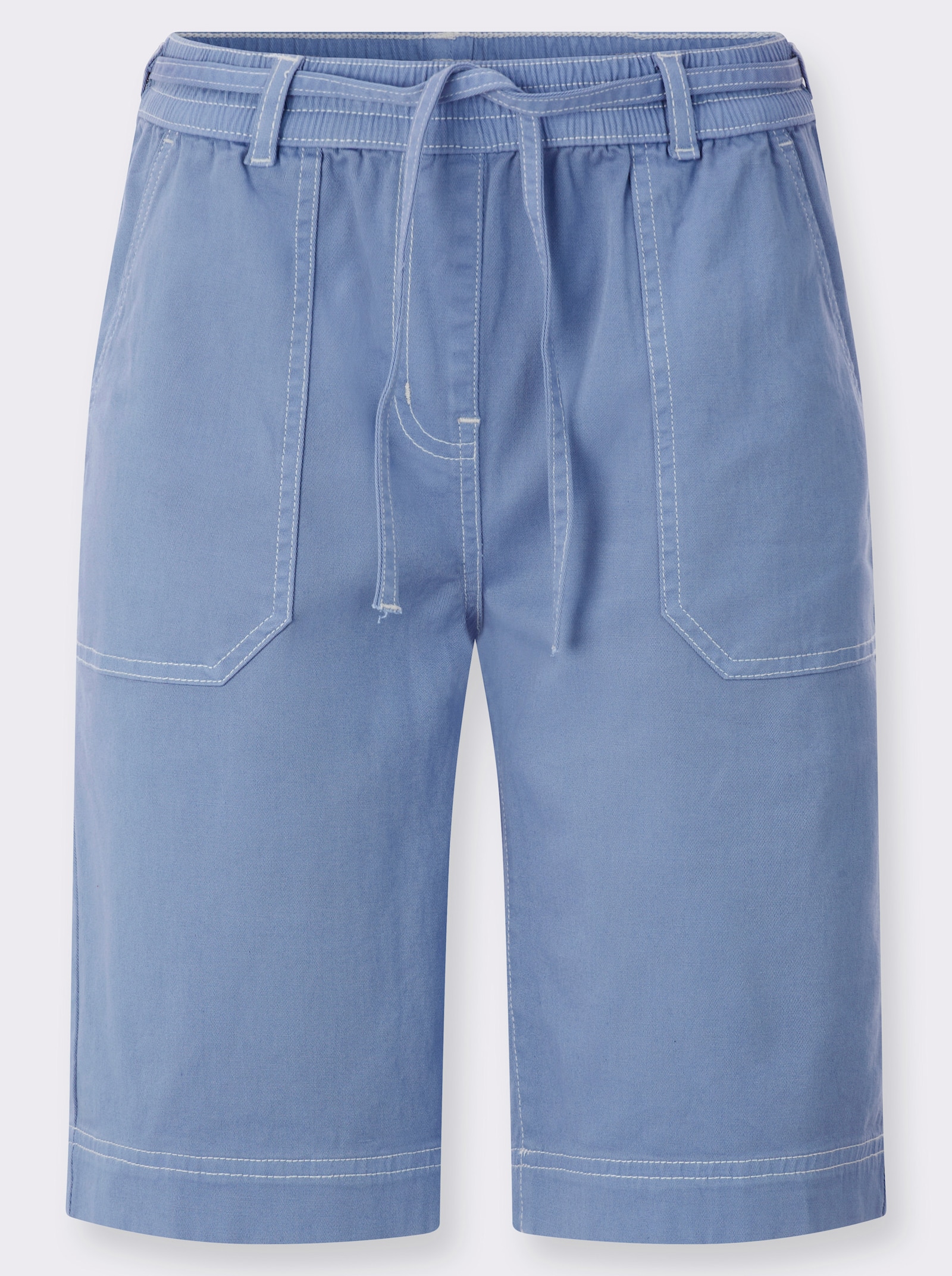 Jeansbermudas in Schlupfform, mit Bindegürtel - taubenblau
