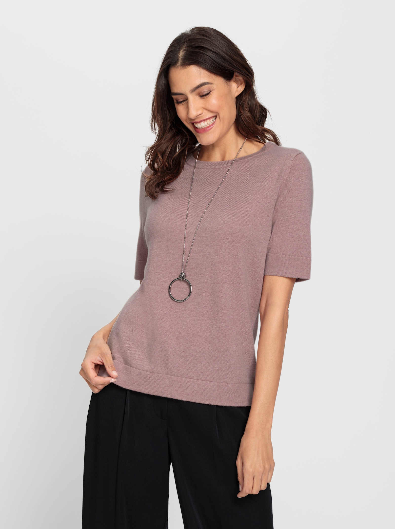 Kurzarmpullover mit Kaschmir-Anteil - mauve