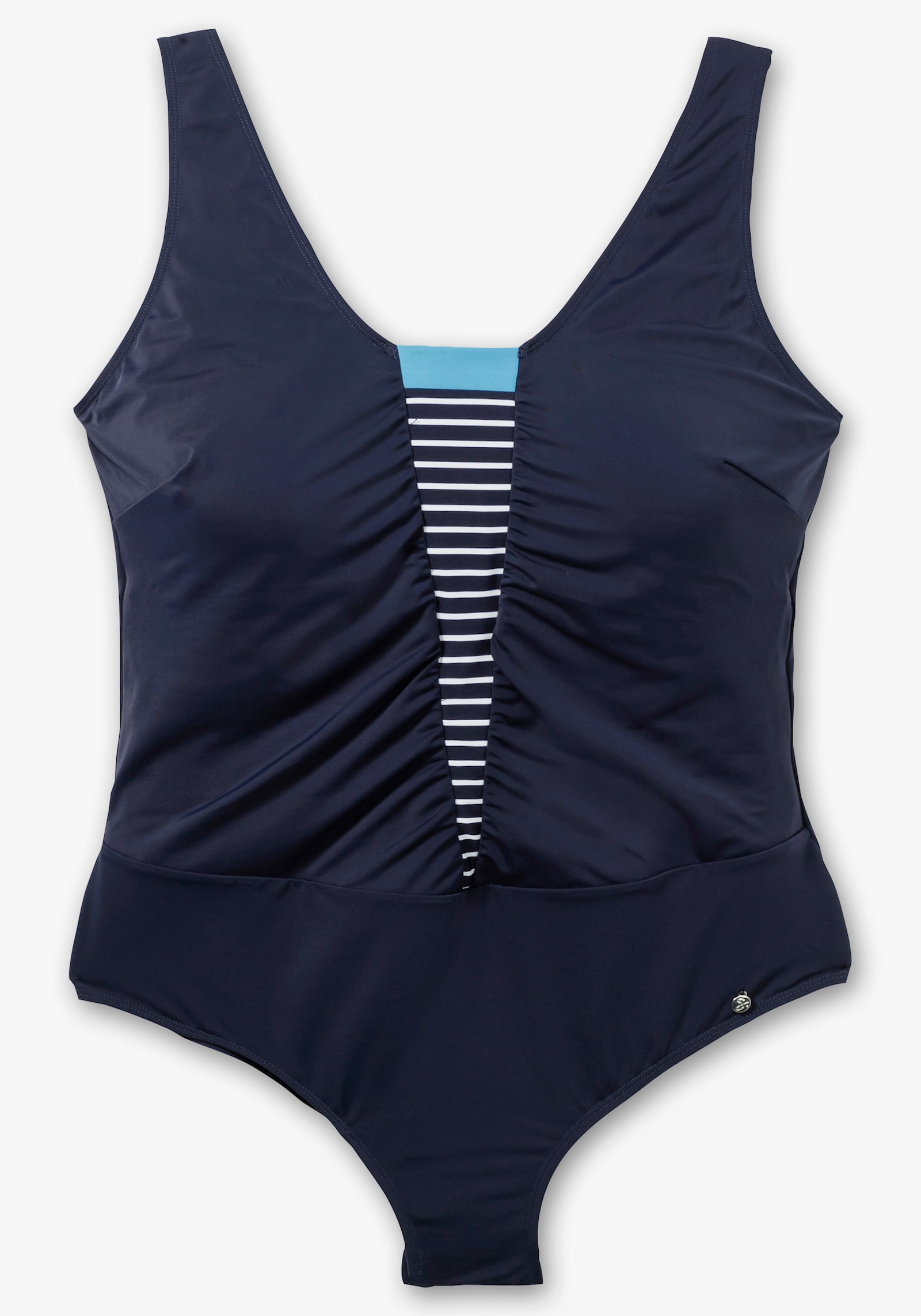 sheego Badeanzug mit Powernetz-Einsatz - marine-gestreift