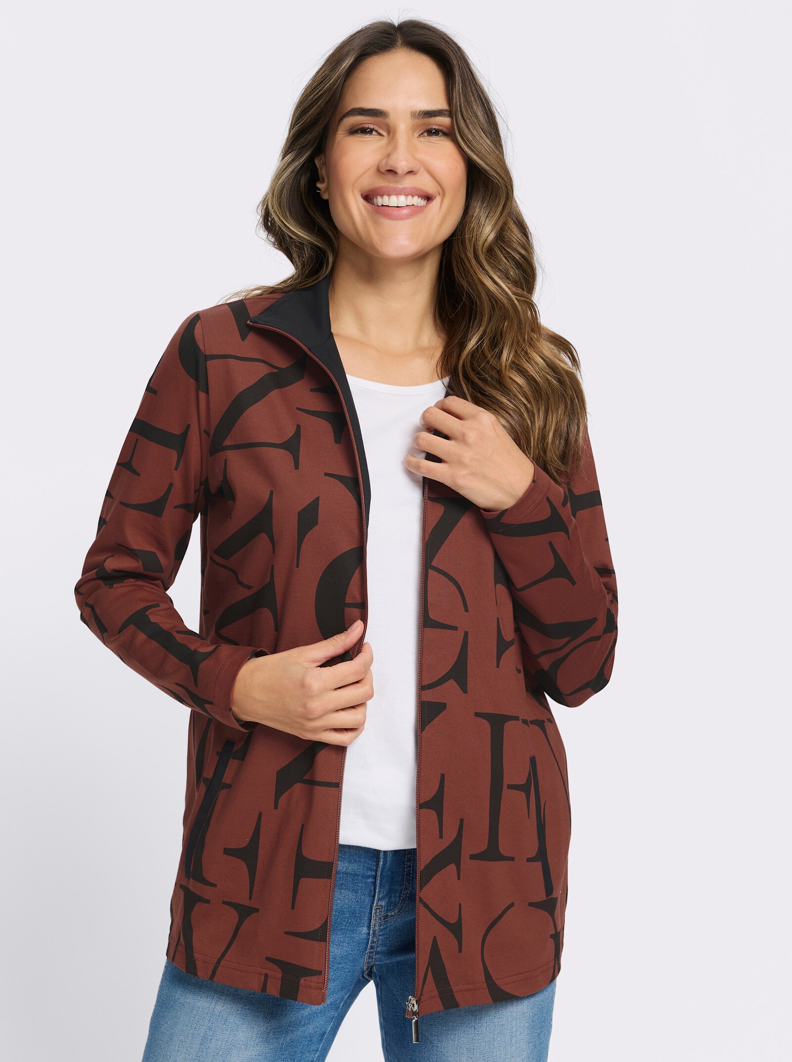 Shirtjacke mit Lettering-Druck - rotbraun-schwarz-bedruckt