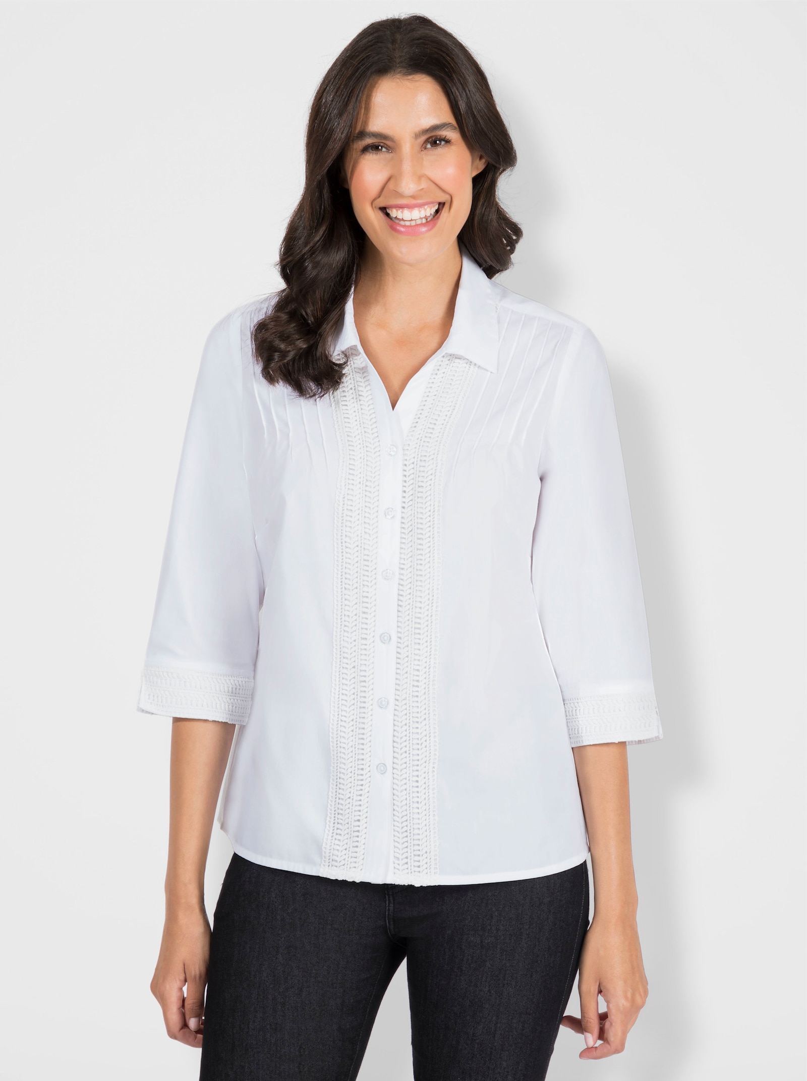 Overhemdblouse met kanten bandjes - wit