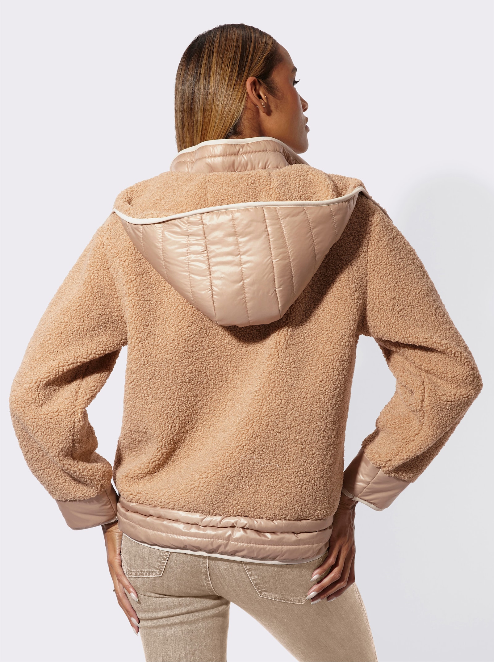 Fleecejacke mit abnehmbarer Kapuze - beige