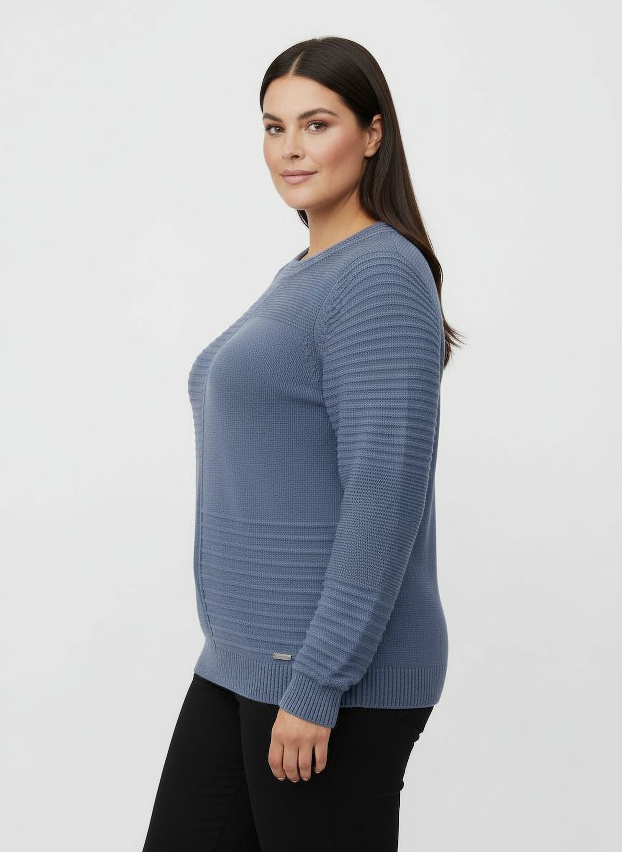 Rundhalspullover im Strickmuster-Mix - taubenblau