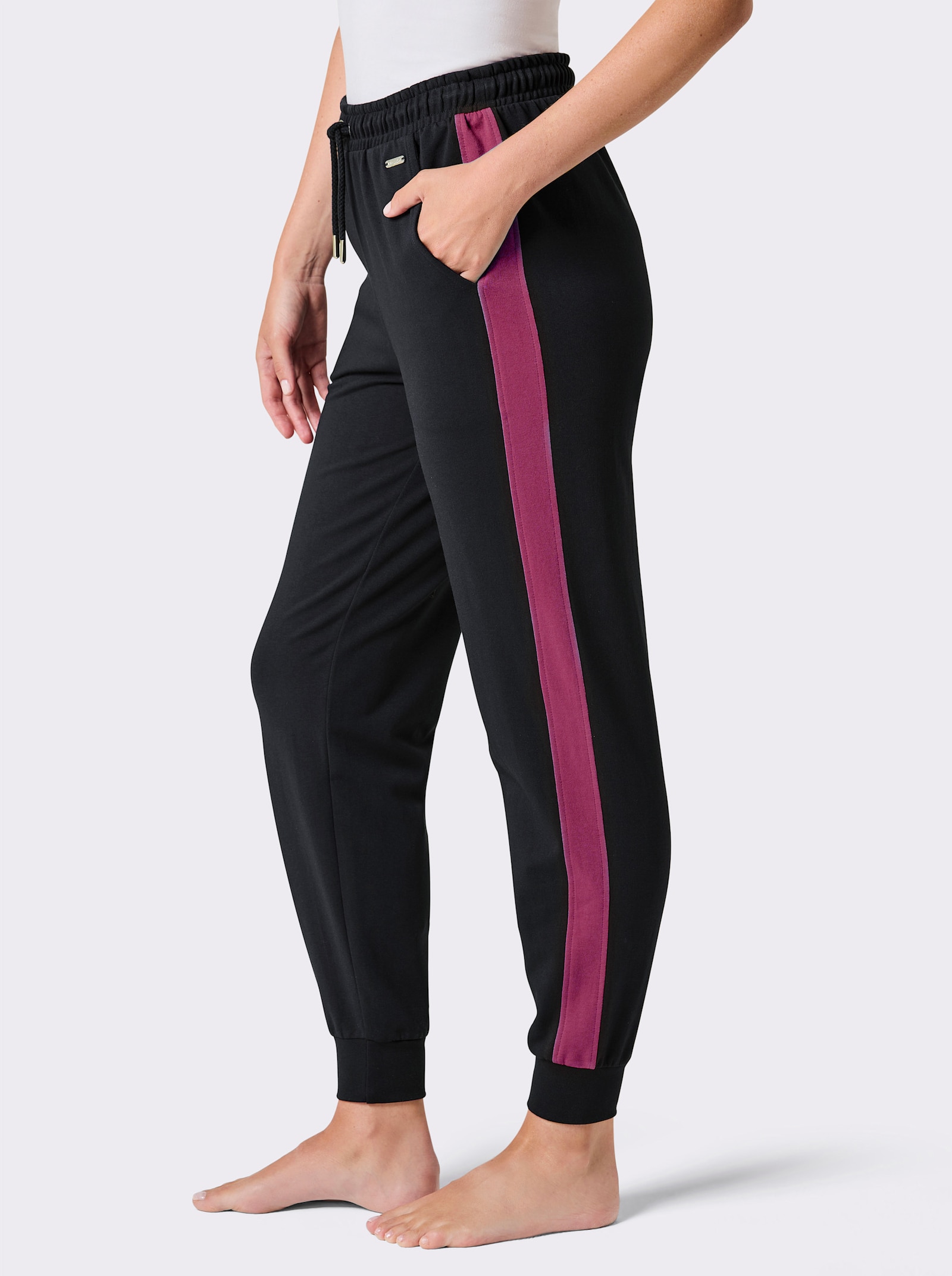 feel good Pantalon à ceinture élastique - noir-mauve