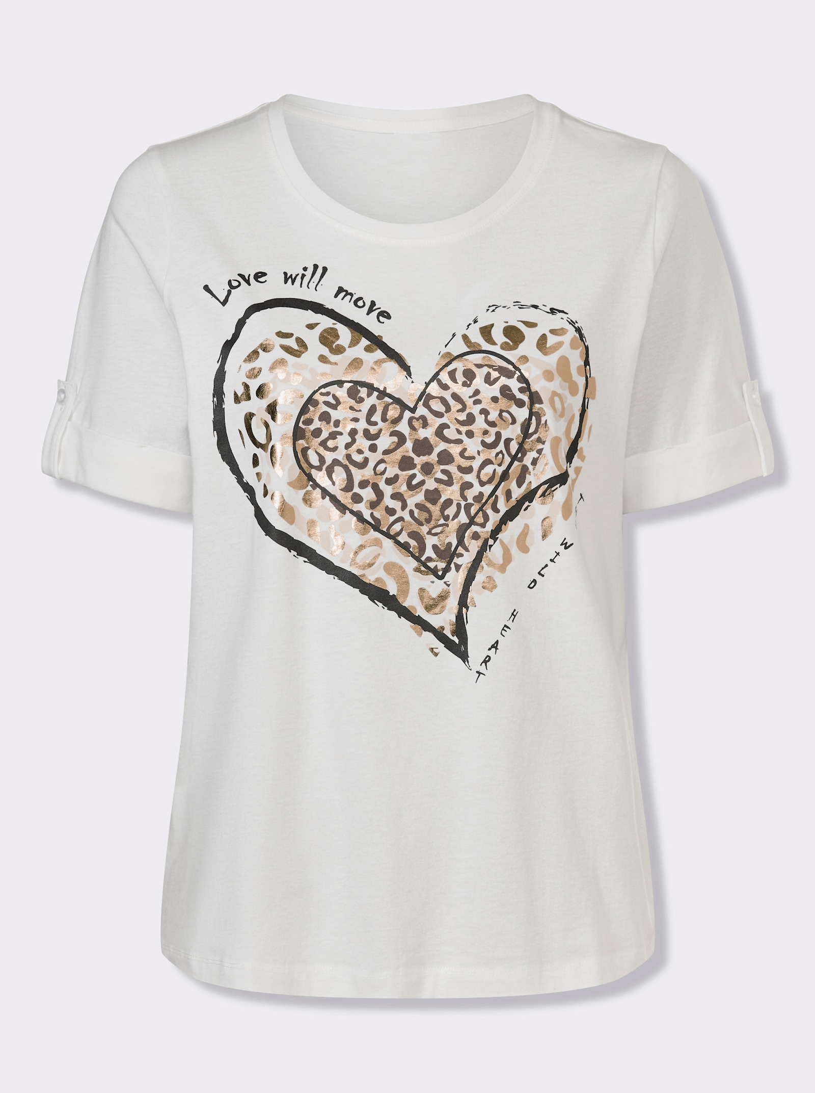 Shirt met korte mouwen en luipaardprint - ecru/goudkleur