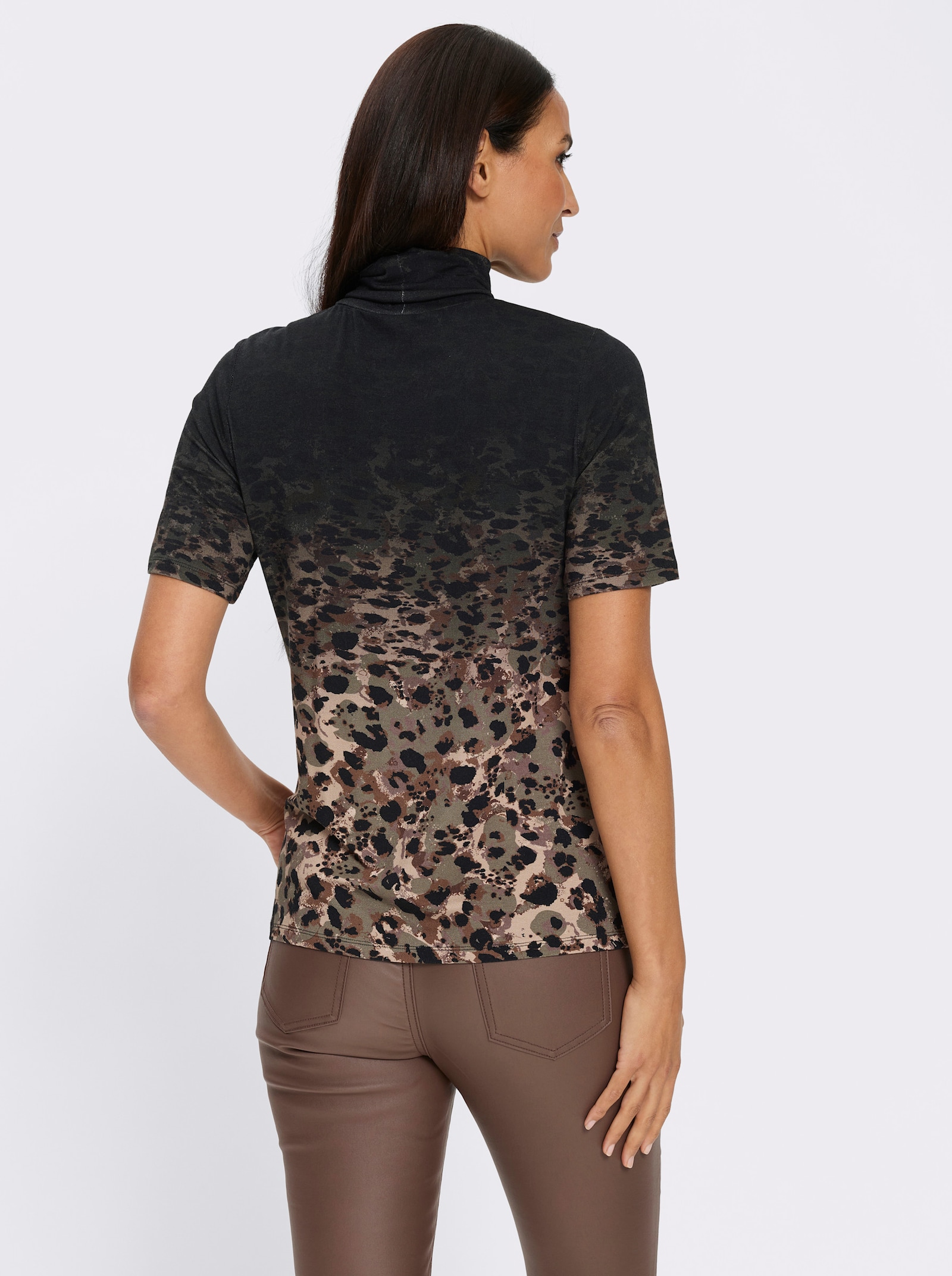 heine Rollkragenshirt Mit Lettering, glänzend - schwarz-khaki