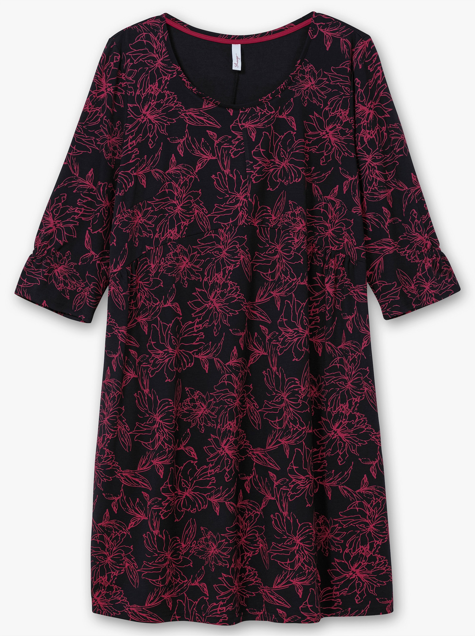 sheego Shirtkleid mit Raffung an den Ärmeln - schwarz-gemustert