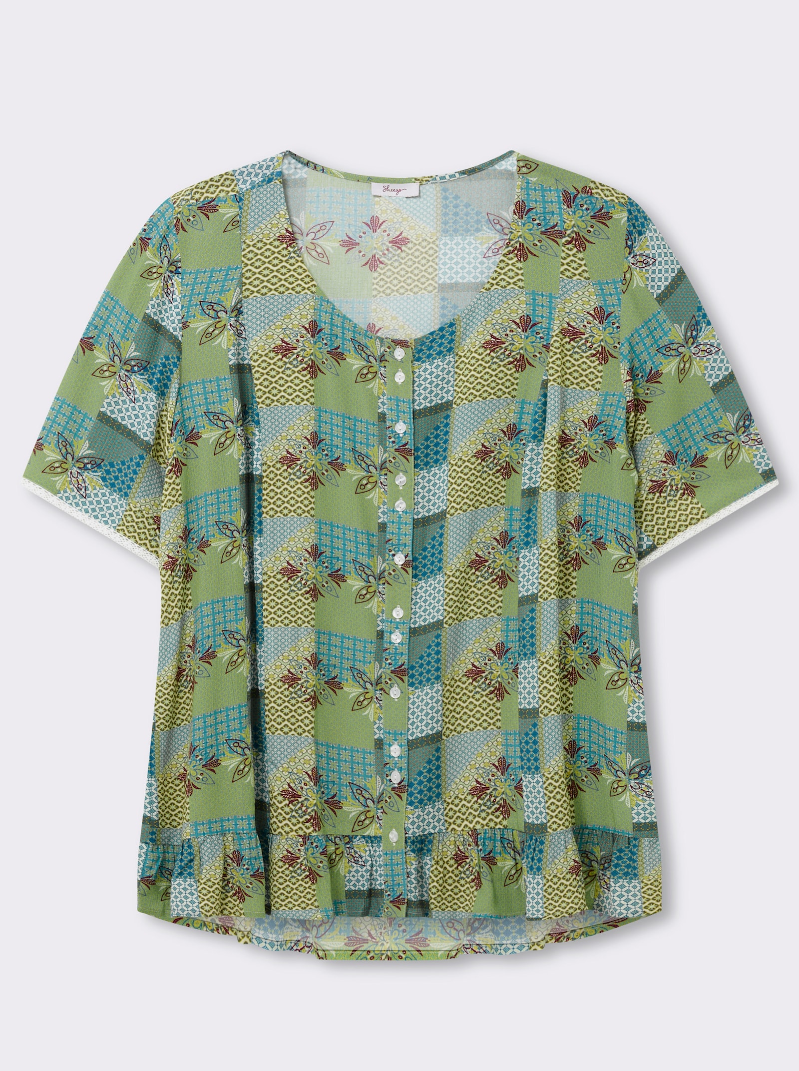sheego Tunika mit Knopfleiste und Alloverdruck - ecru-pistazie-bedruckt