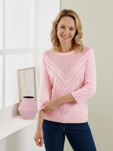 Ajourpullover mit 3/4-Ärmeln - hellrosé