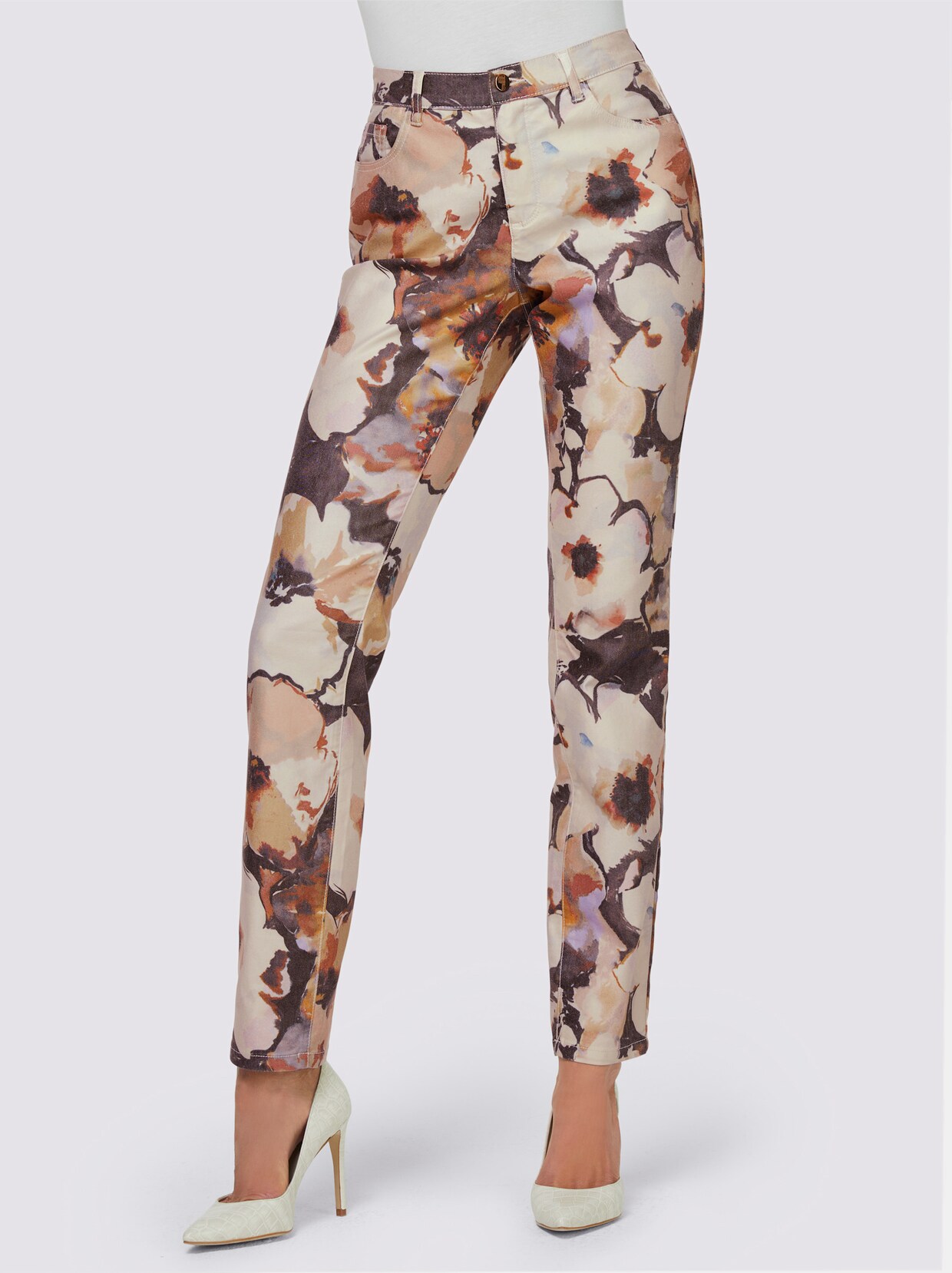 heine Druck-Hose - champagner-camel-bedruckt