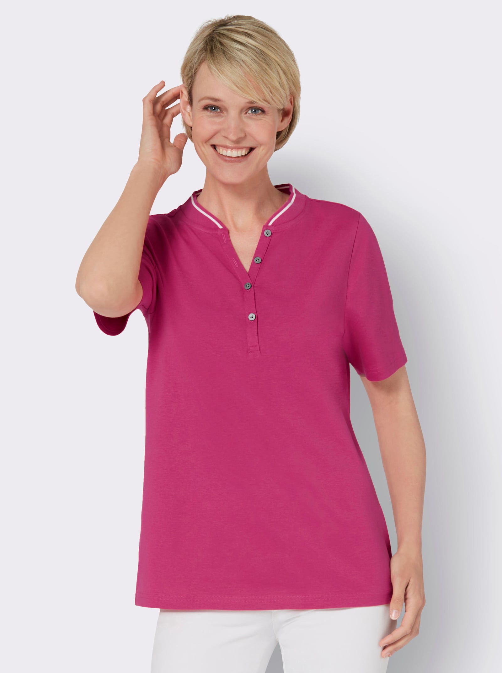 Kurzarmshirt mit Ripsband - fuchsia