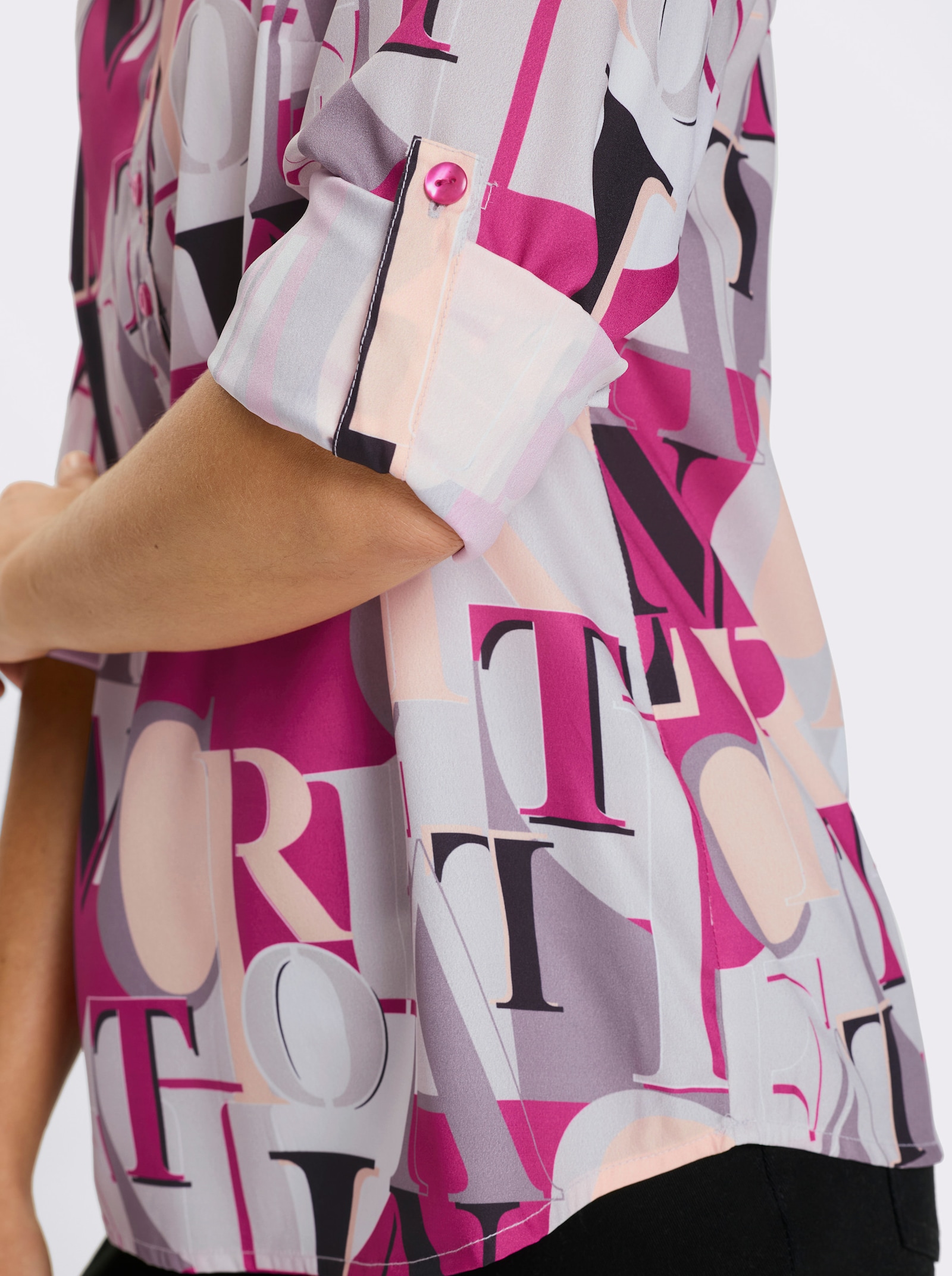 Langarmbluse mit Lettering-Druck - fuchsia-hellgrau-bedruckt