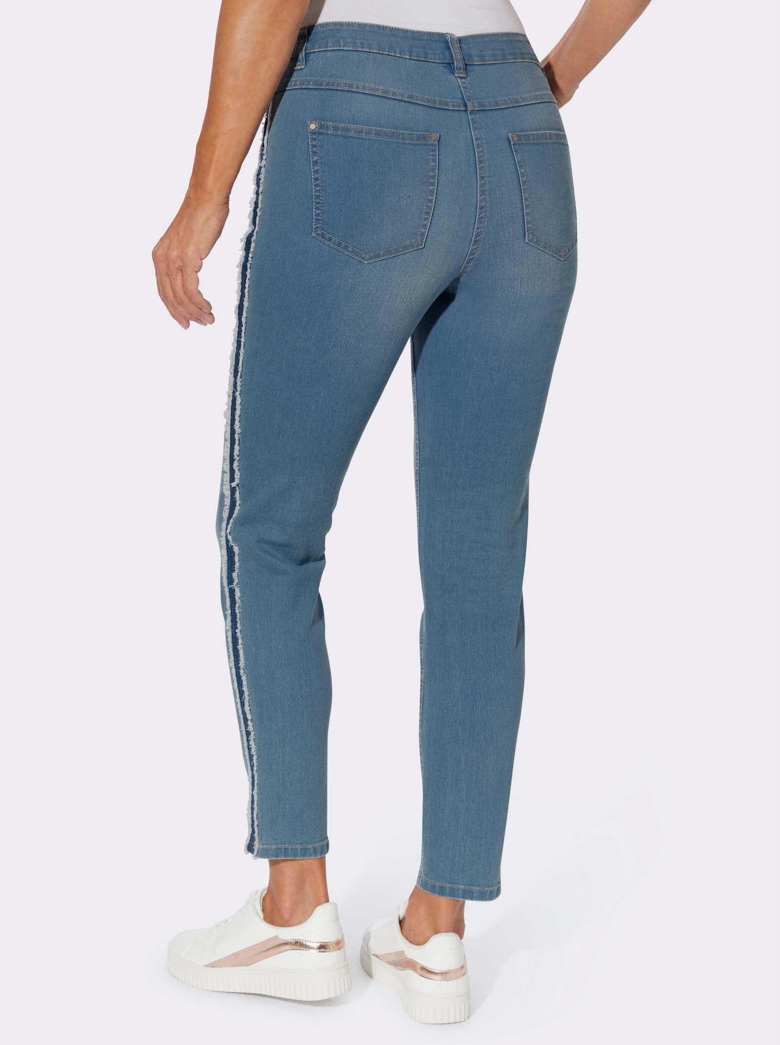 Röhrenjeans mit Galonstreifen - blue-bleached