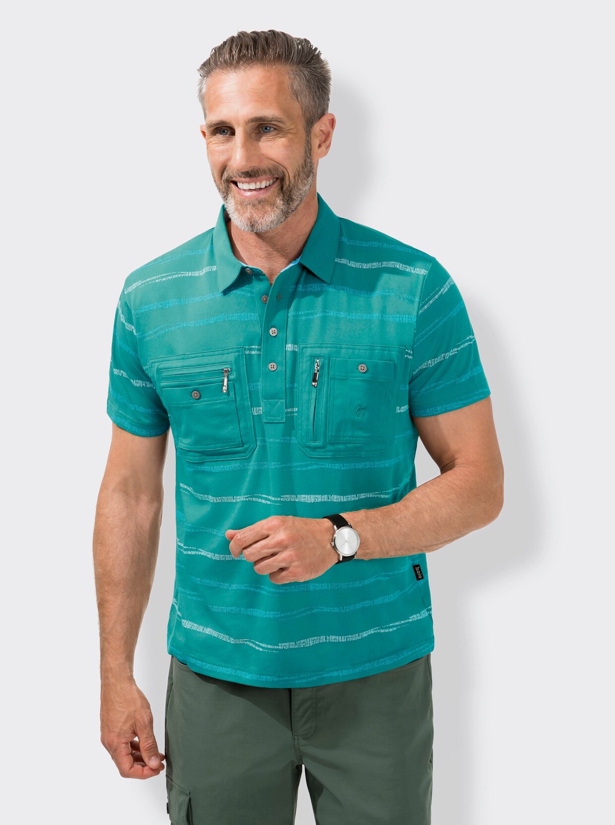 Hajo Kurzarm-Poloshirt - mint-gestreift