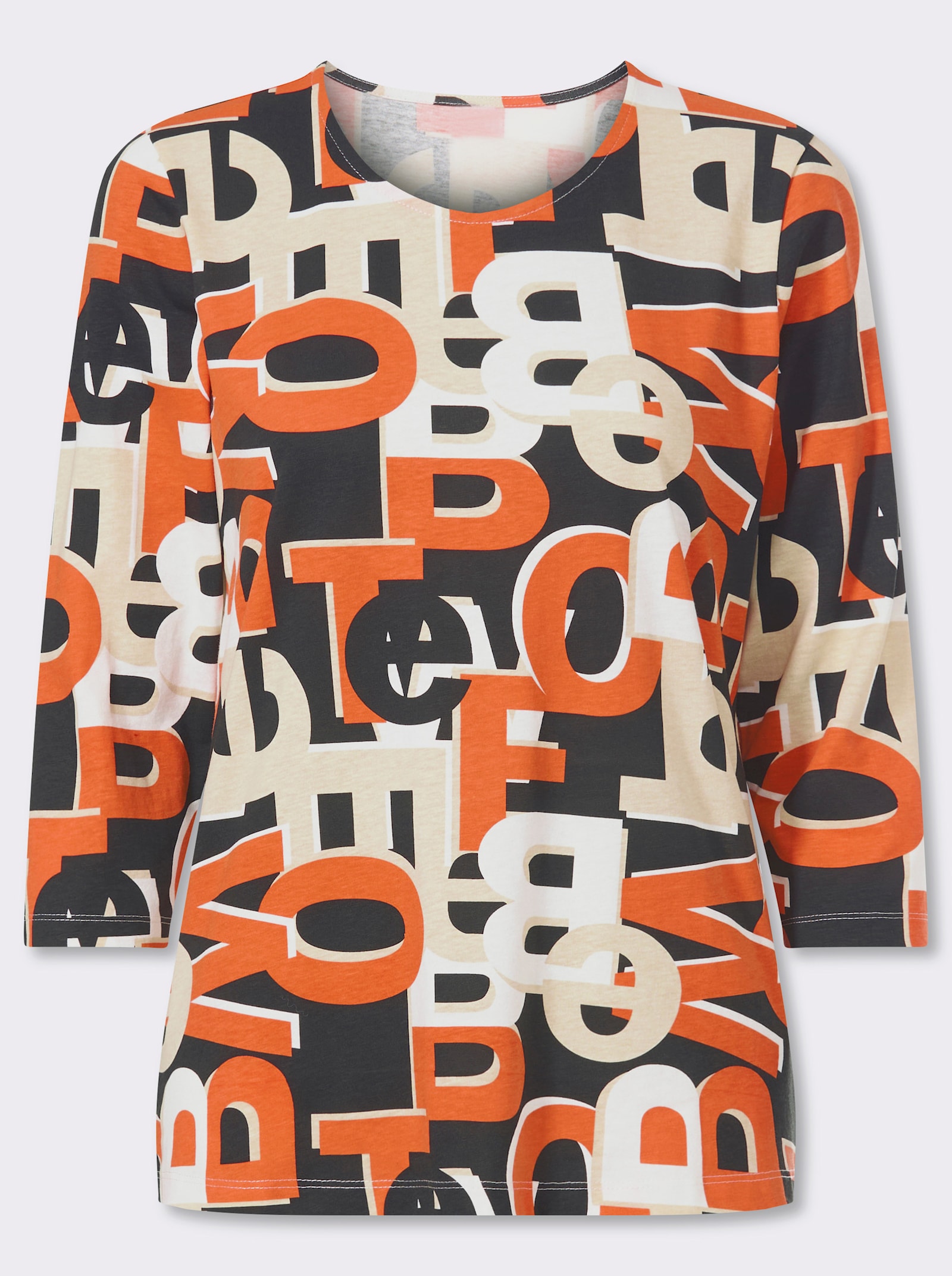 3/4-Arm-Shirt mit Lettering-Druck - orange-schwarz-bedruckt