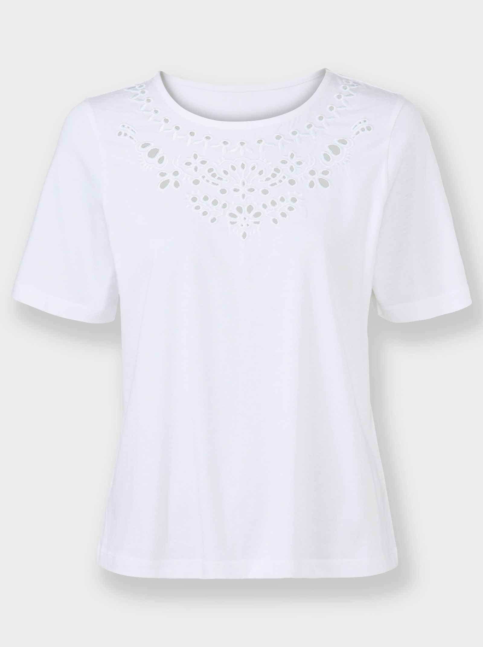 Shirt met ronde hals en ajourwerk - ecru