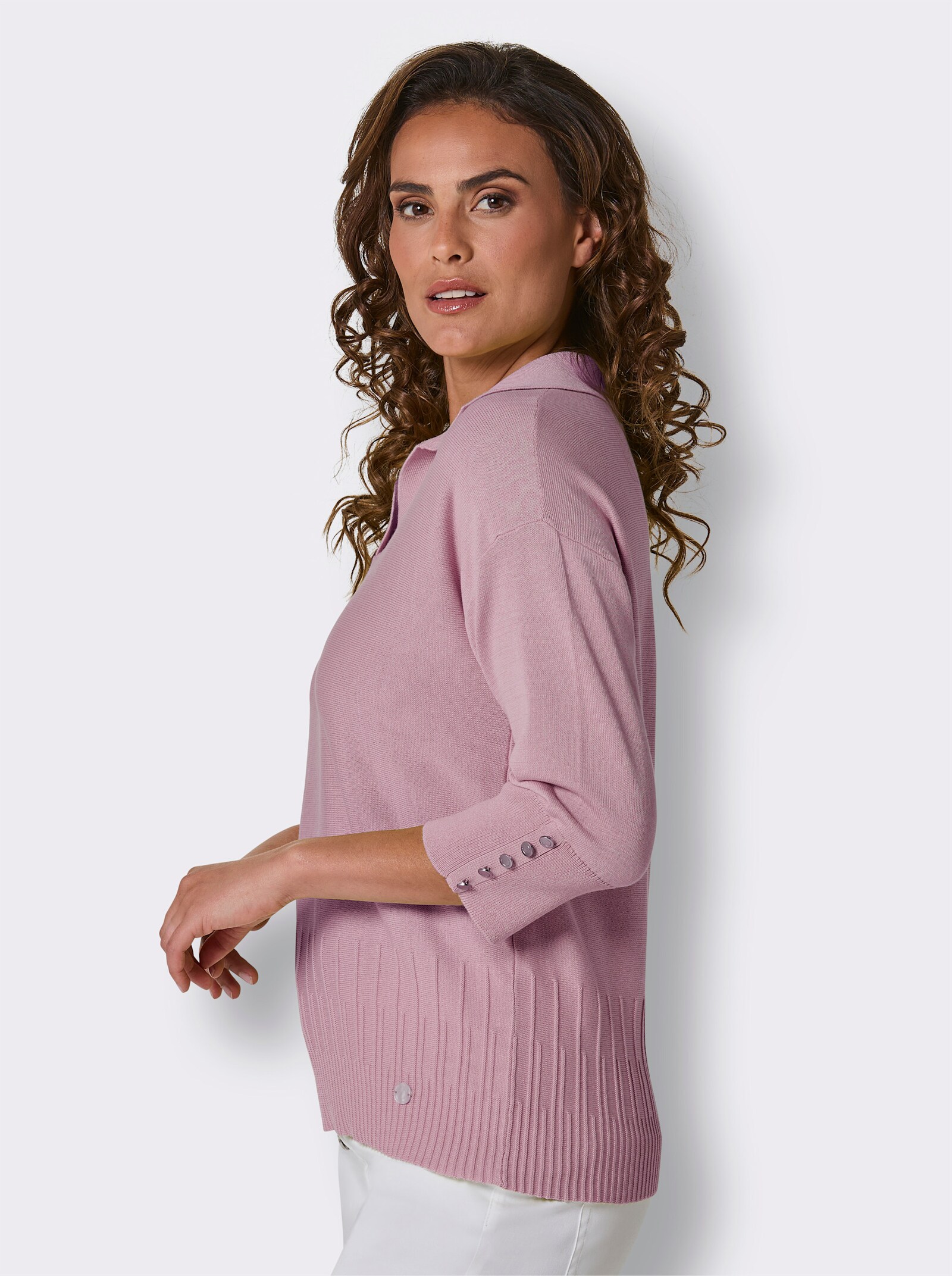 CREATION L PREMIUM Polopullover aus Querstrick - rosé