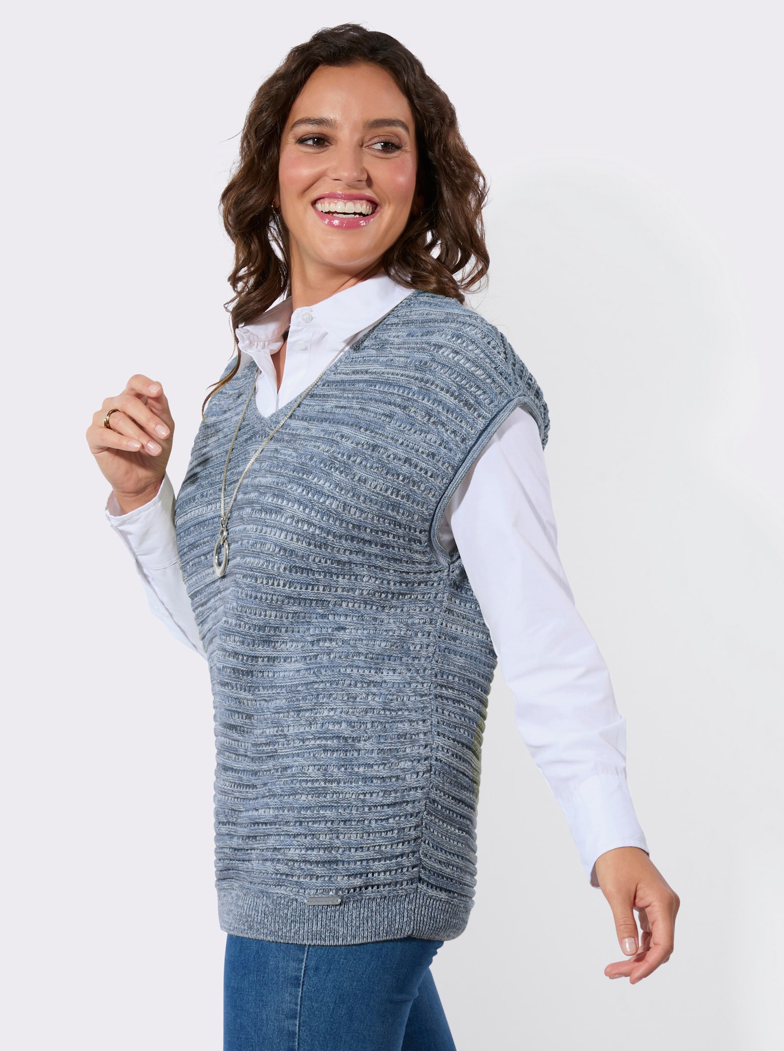 Pullunder mit Ajourstrick-Muster - hellblau-meliert