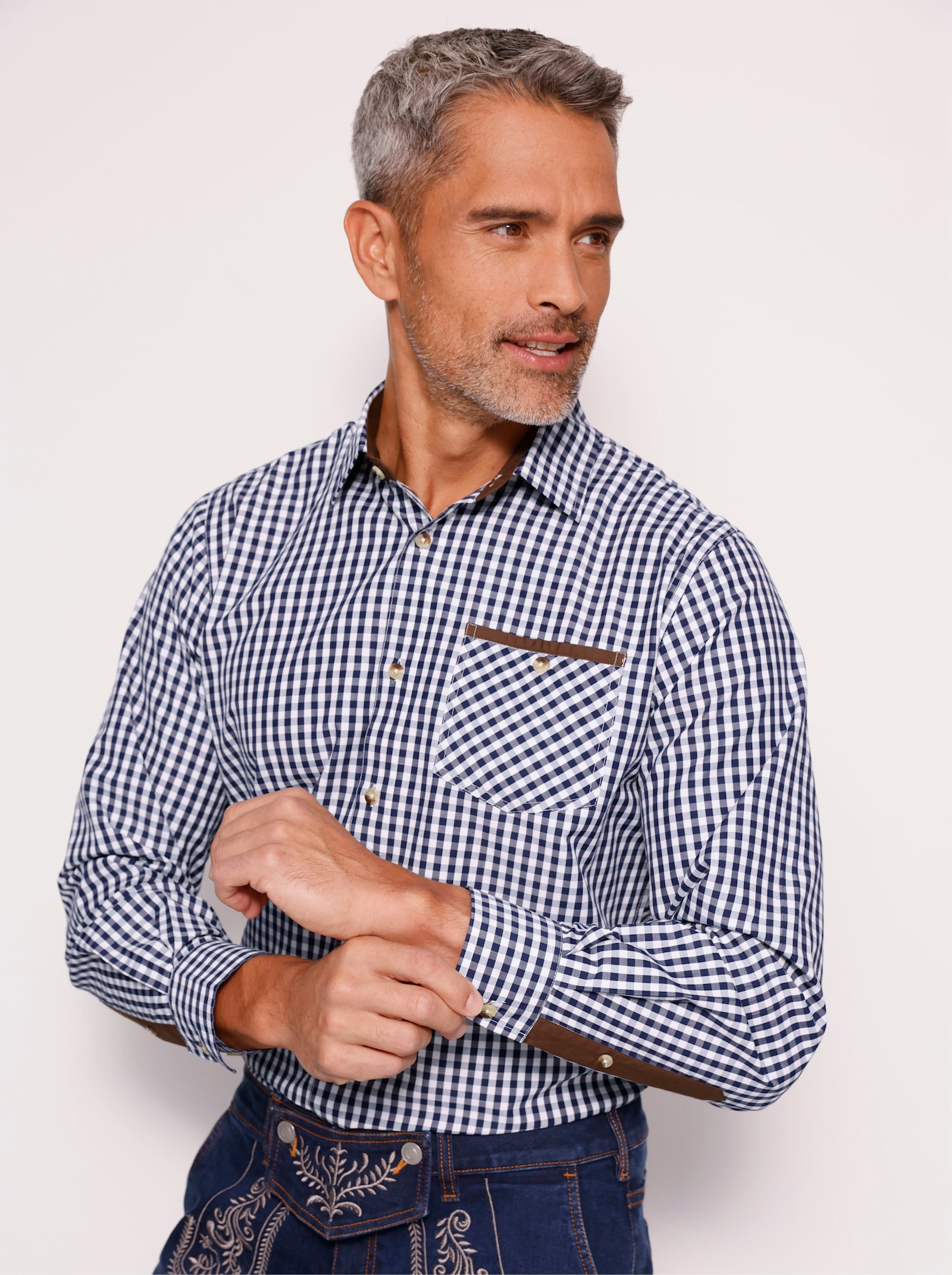 Rutig skjorta med knappar i hornimitation - marin, rutig