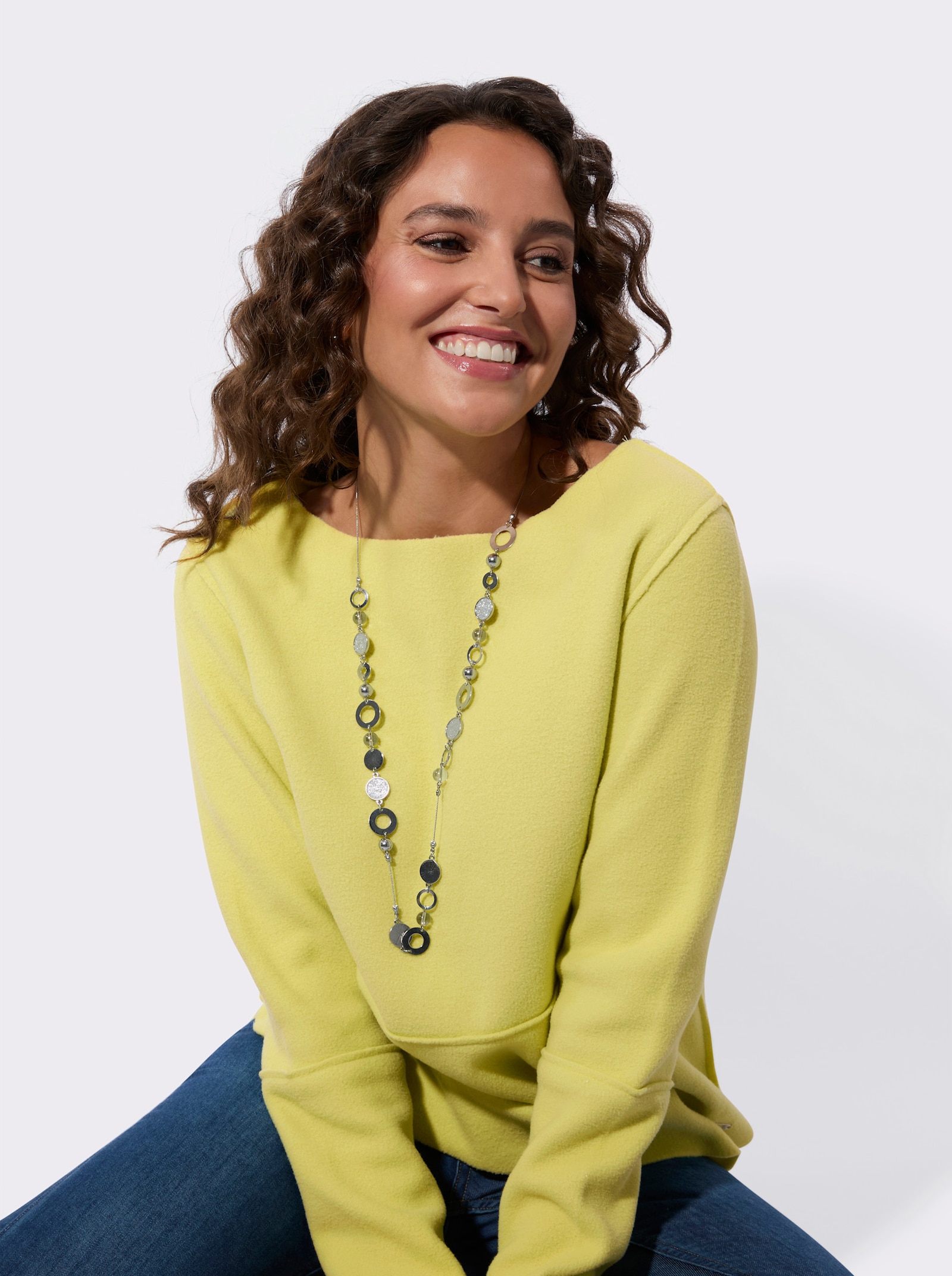 Fleeceshirt mit U-Boot-Ausschnitt - lindgrün