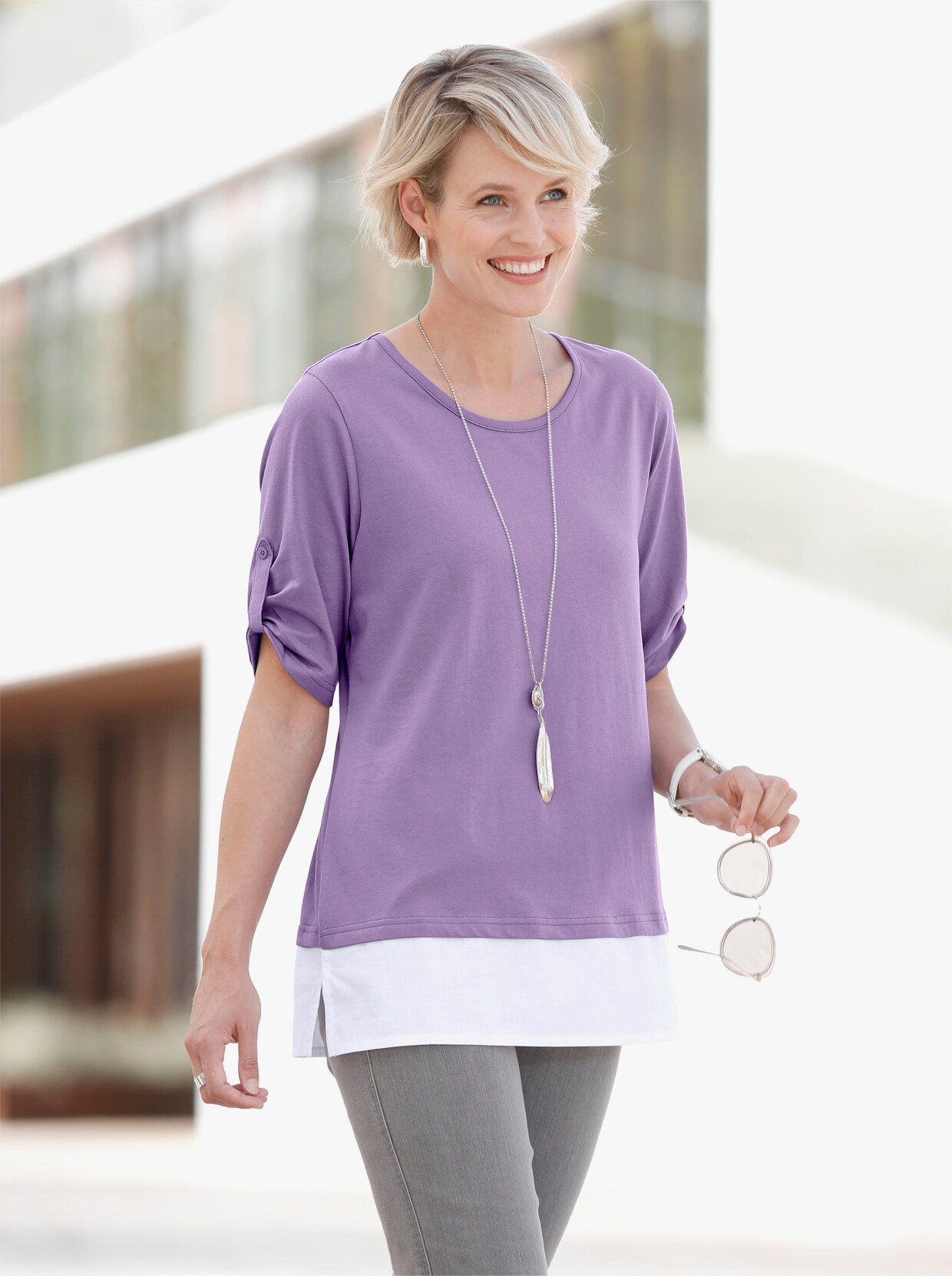 2-in-1-Shirt - lavendel-weiss