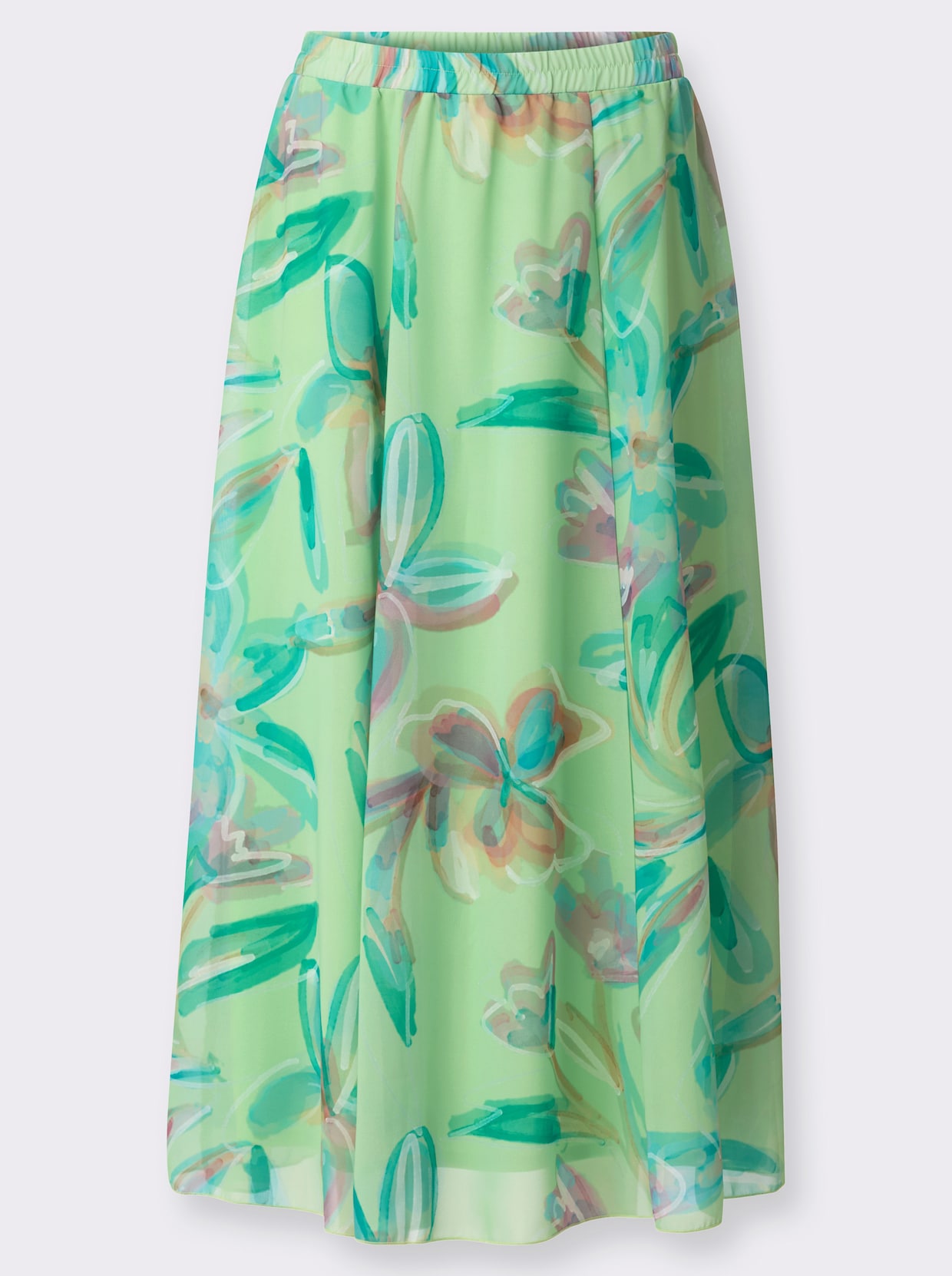 Bahnenrock mit Blütendruck - reseda-rosé-bedruckt