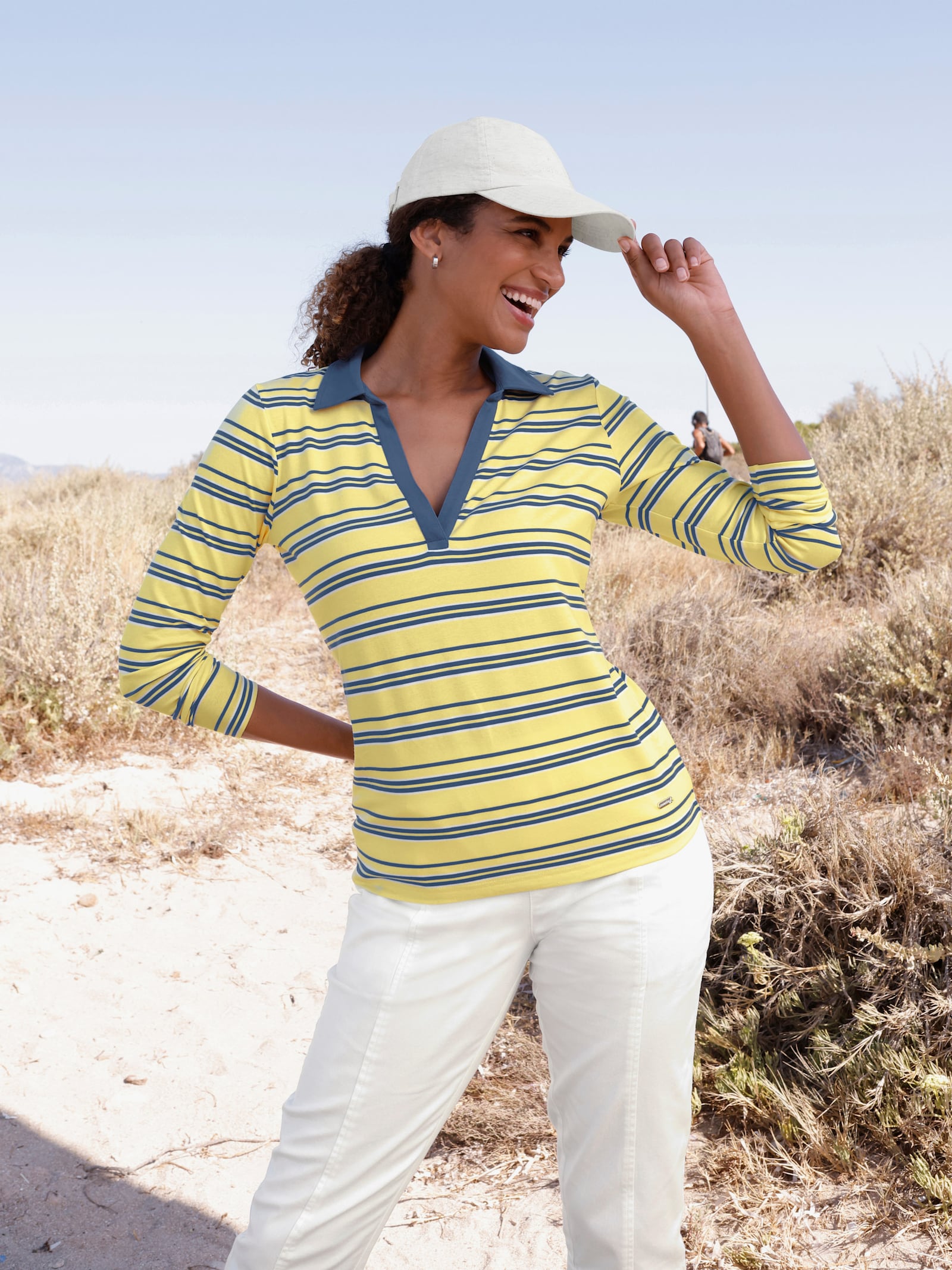 Poloshirt mit Ringelmuster - zitrone-jeansblau-gestreift