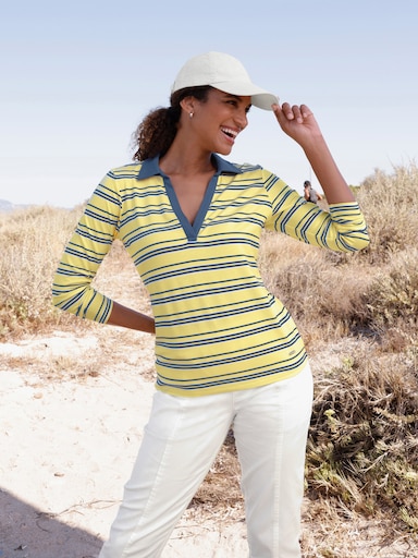 Poloshirt mit Ringelmuster - zitrone-jeansblau-gestreift