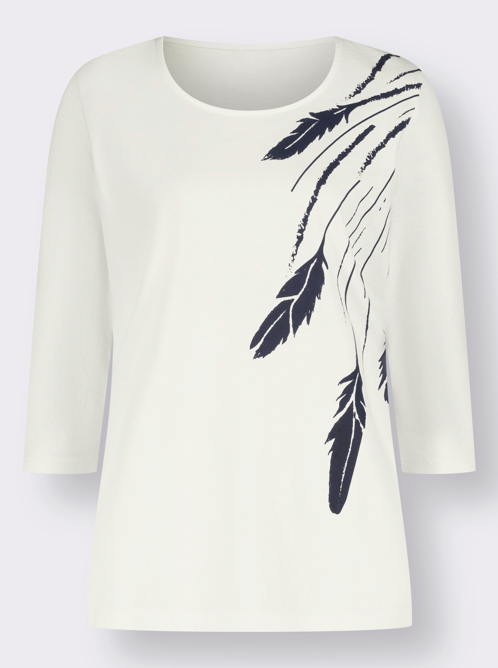 Topp med 3/4-ärm och placerat tryck - gräddvit