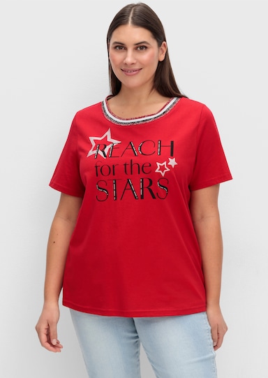 Kurzarmshirt mit Glanz-Details - rot-schwarz