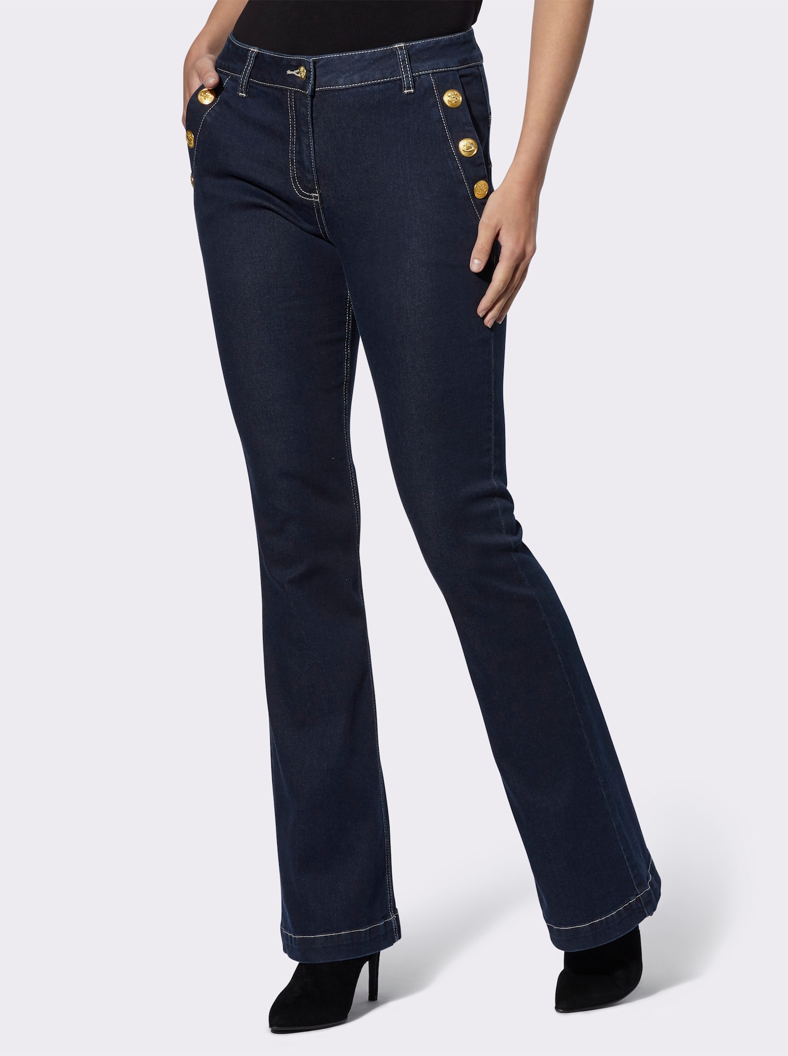 heine Bootcut-Jeans mit großen Zierknöpfen - dark blue