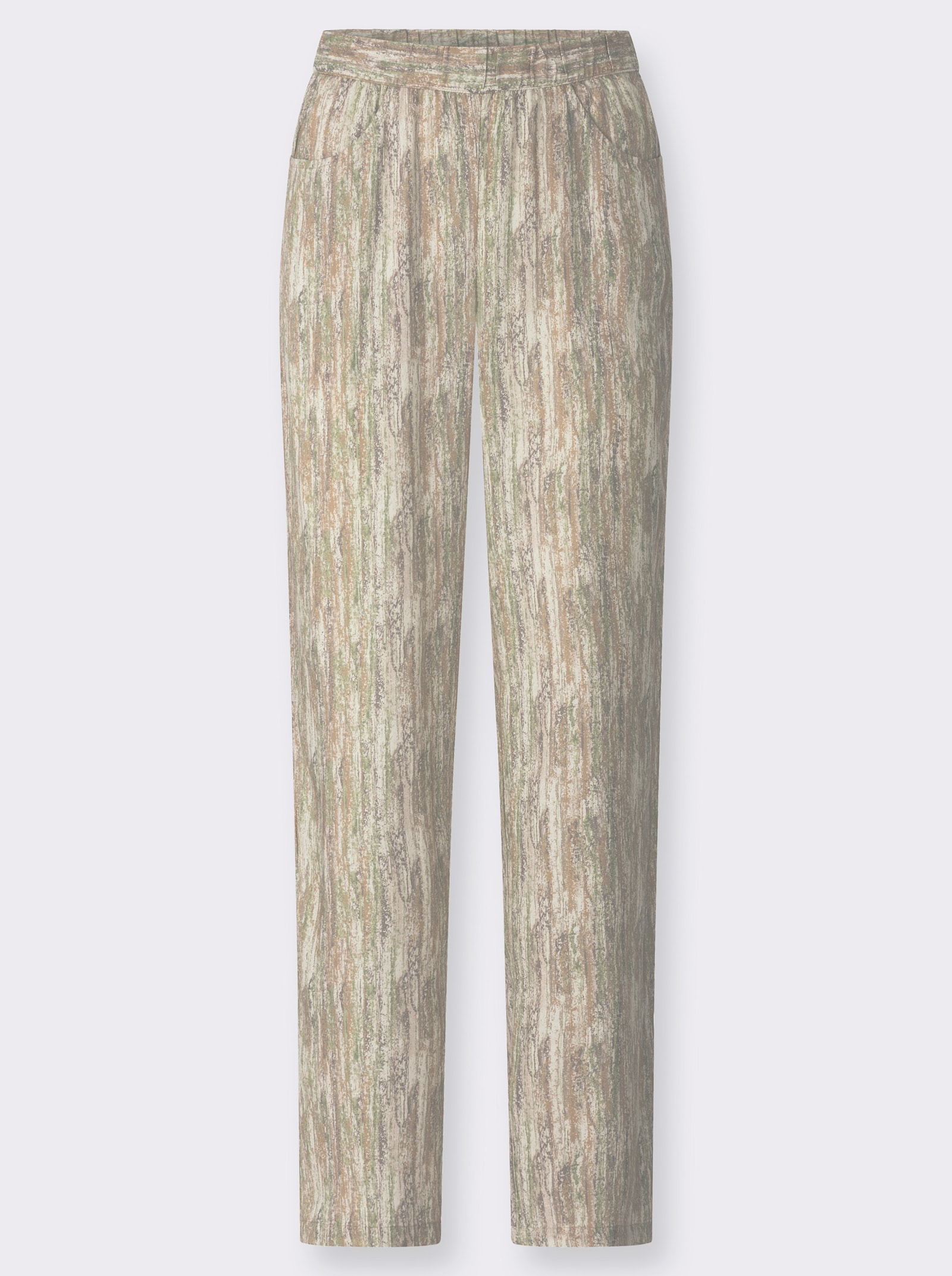 Comfortbroek van pure viscose - champagne/taupe bedrukt