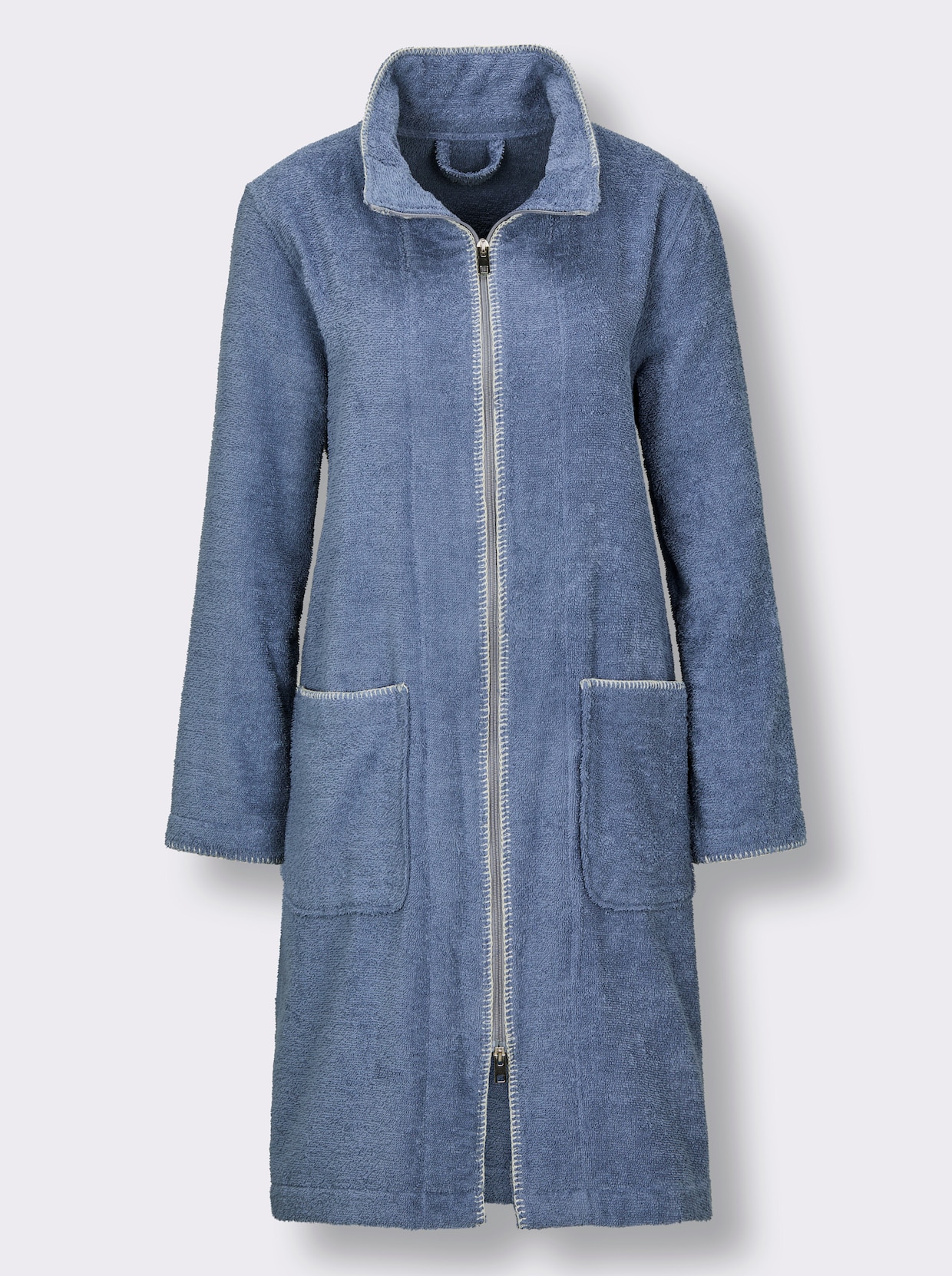 feel good Bademantel mit durchgehendem Reißverschluss - taubenblau-champagner