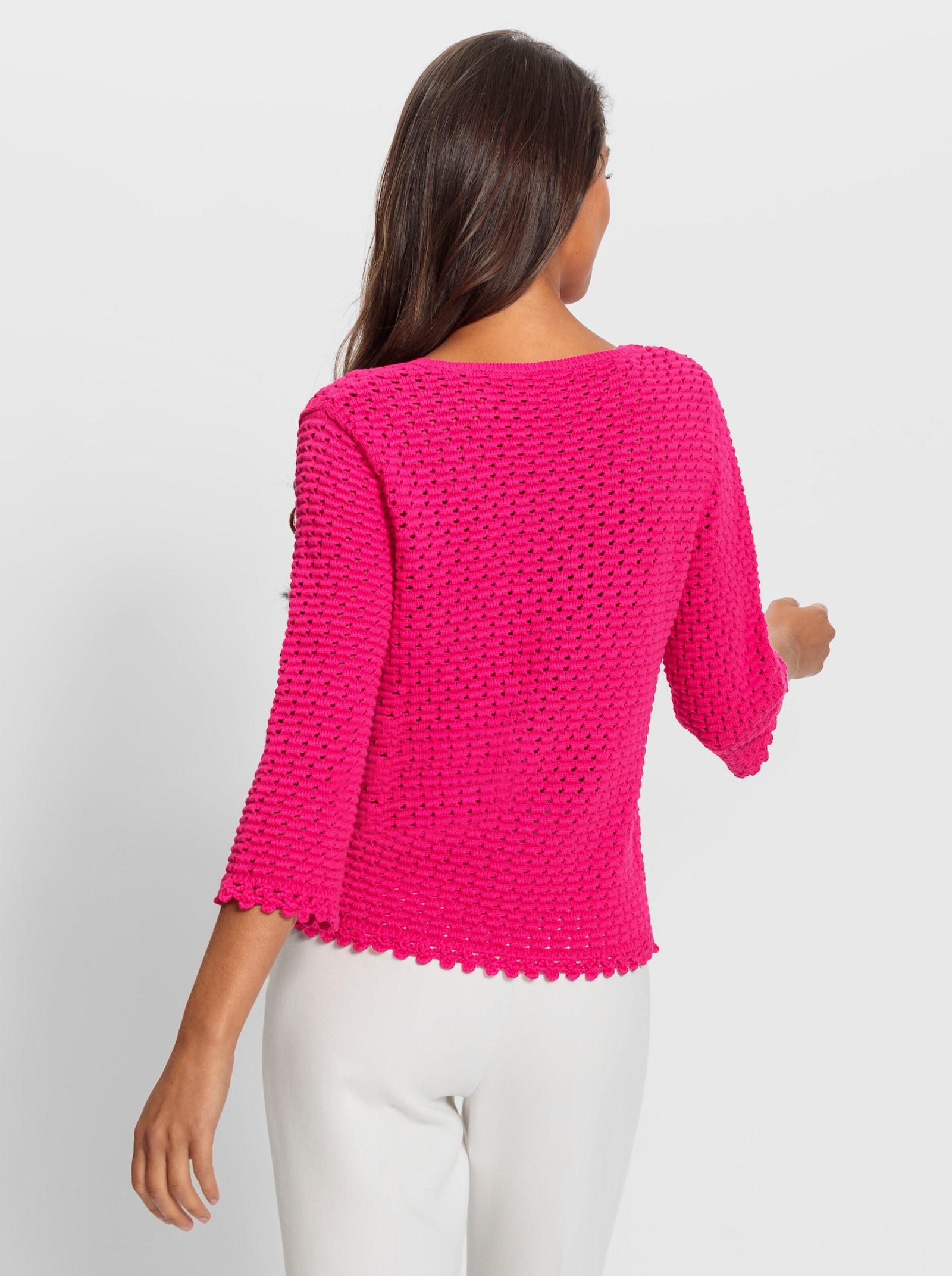 heine Pull à manches 3/4 avec motif ajouré - fuchsia
