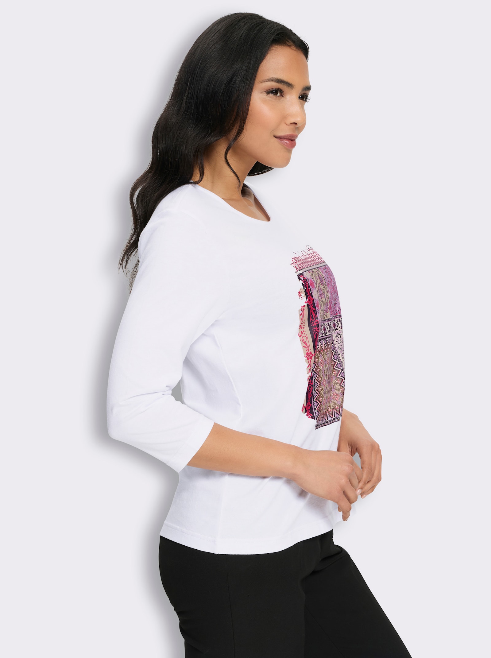 3/4-Arm-Shirt mit Patchwork-Muster - weiß-traube