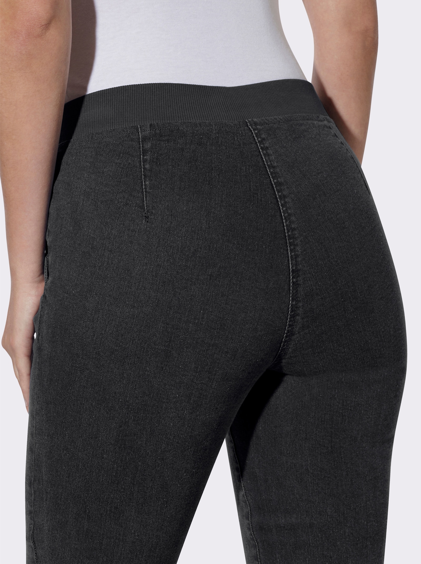 Comfortjeans met ogen en sierband - black denim