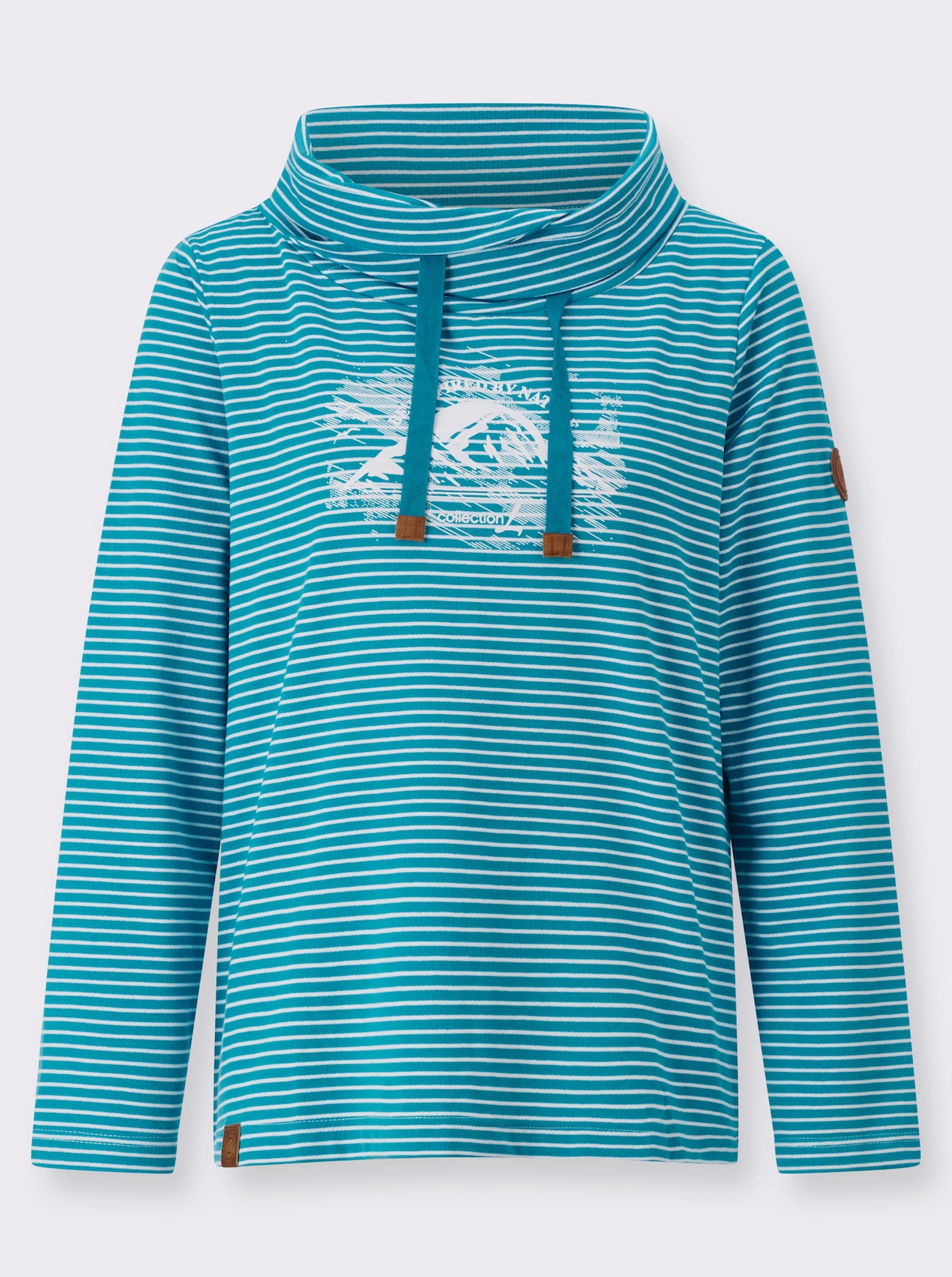 Sweatshirt - turquoise/wit gestreept