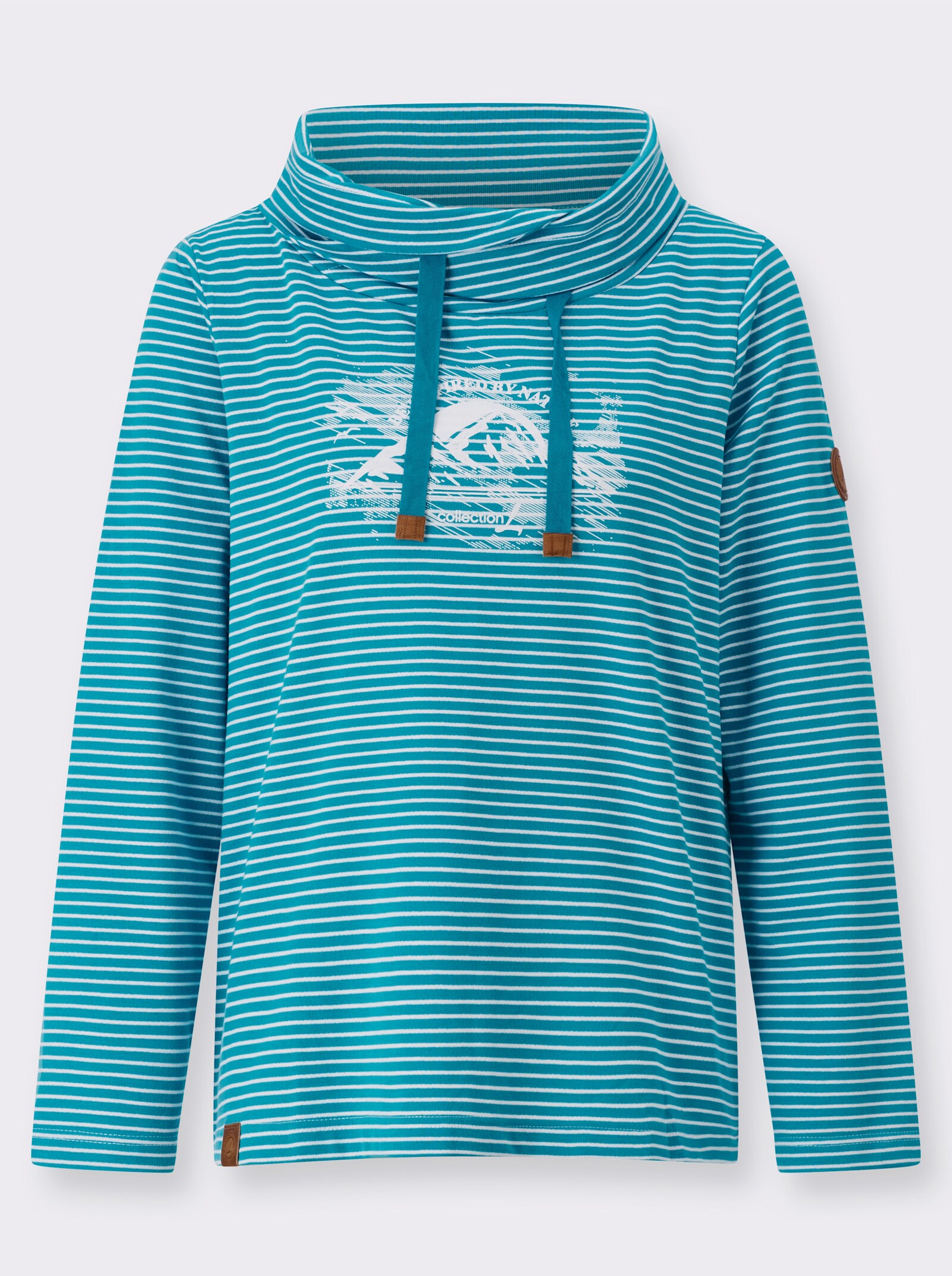 Sweatshirt in French Terry-Qualität - türkis-weiss-geringelt