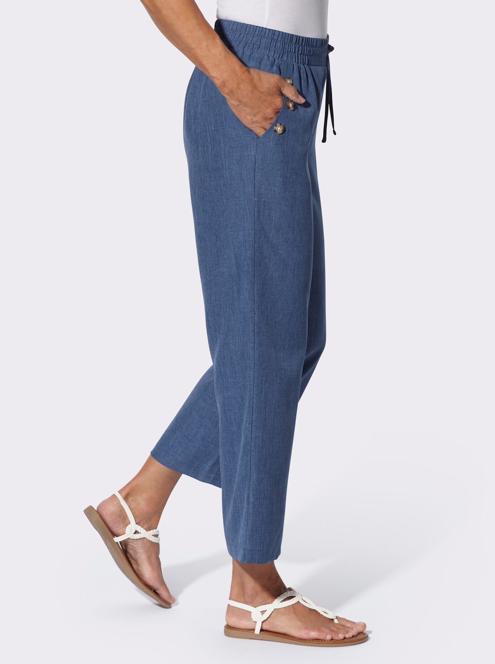 Culotte mit Knöpfen in Holz-Optik - jeansblau