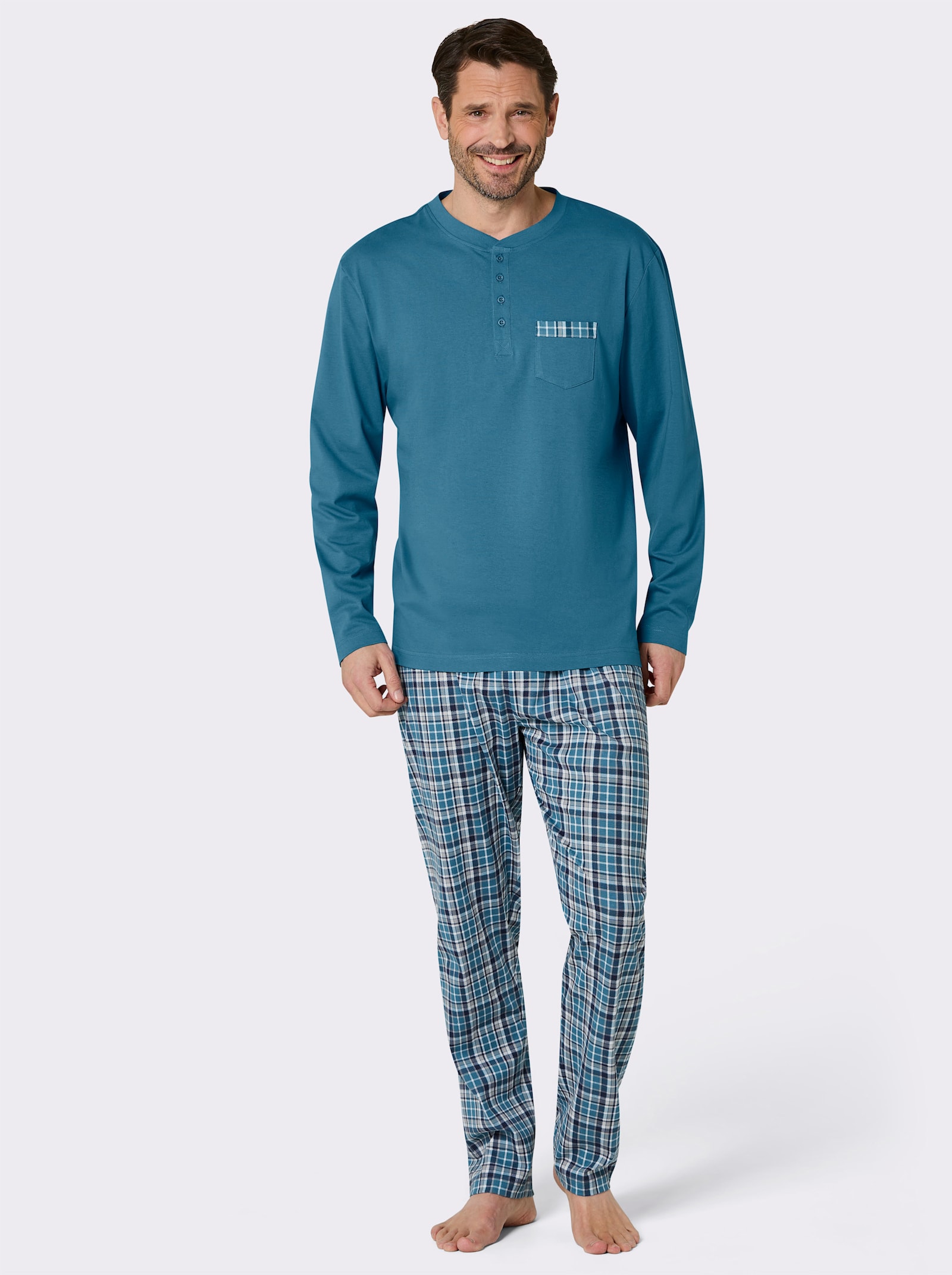 wäschepur men Schlafanzug - topas-dunkelblau-bedruckt
