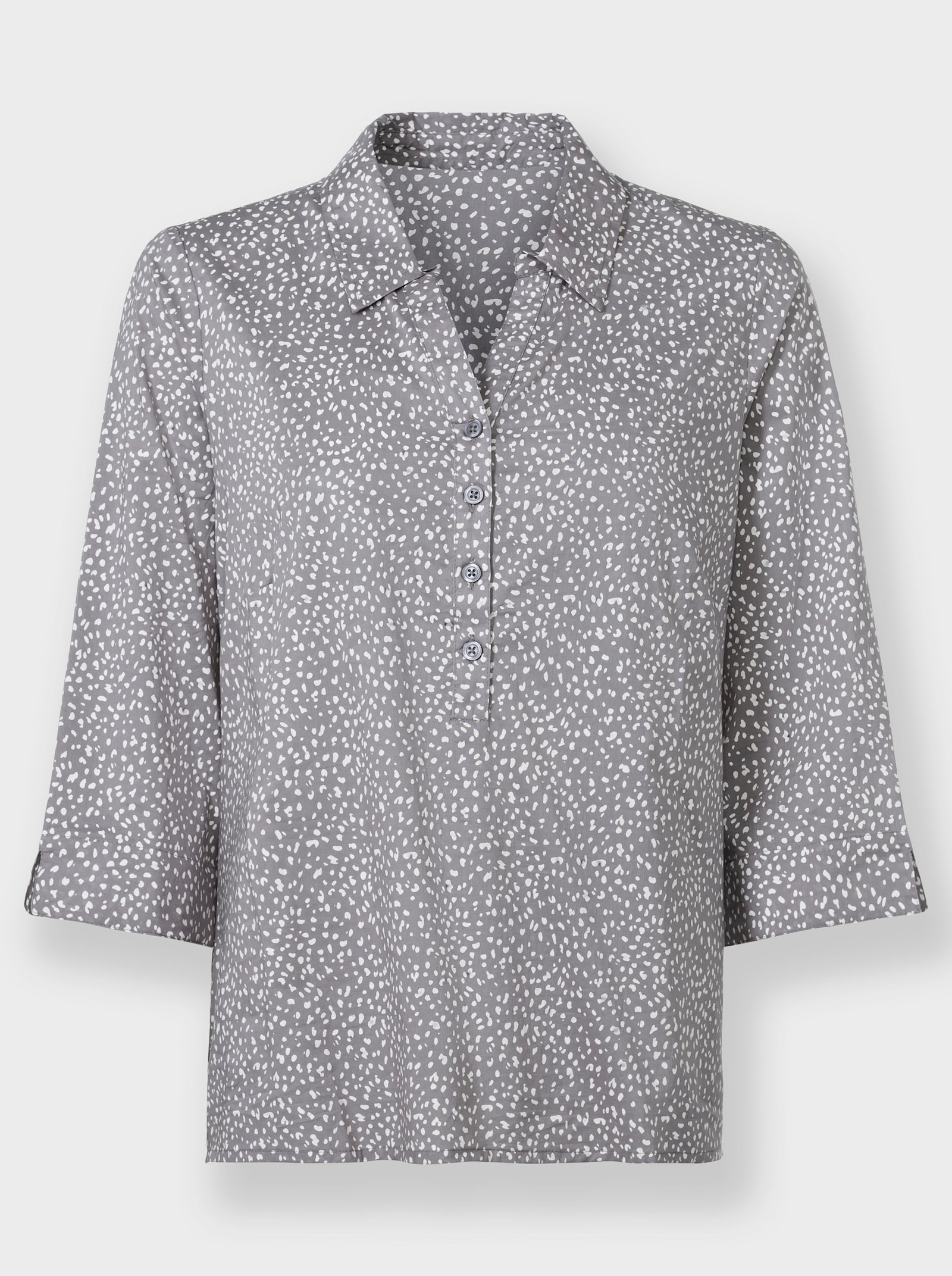 Baumwollbluse mit offenem Hemdkragen - grau-weiß-bedruckt